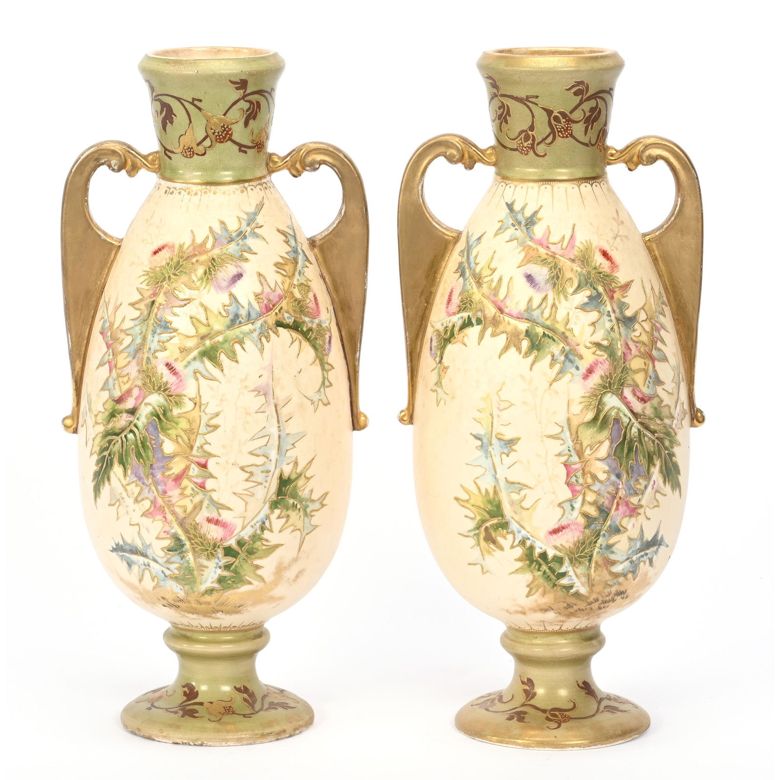 Pair Pedestal Vases Marked Royal Bonn, Two Handles (1 of 3)