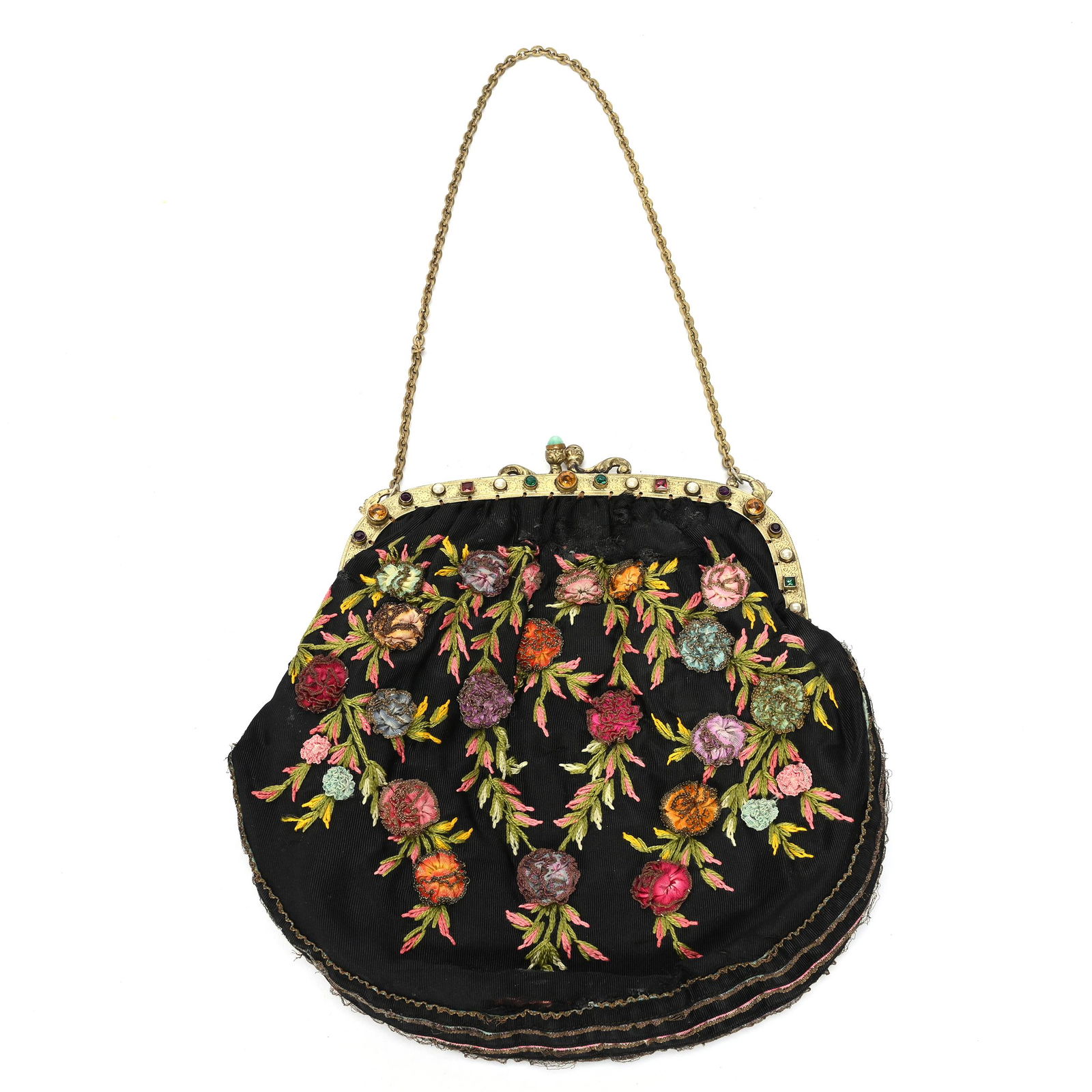 Evening Bag, Black Fabric, Needlework Flowers (1 of 3)