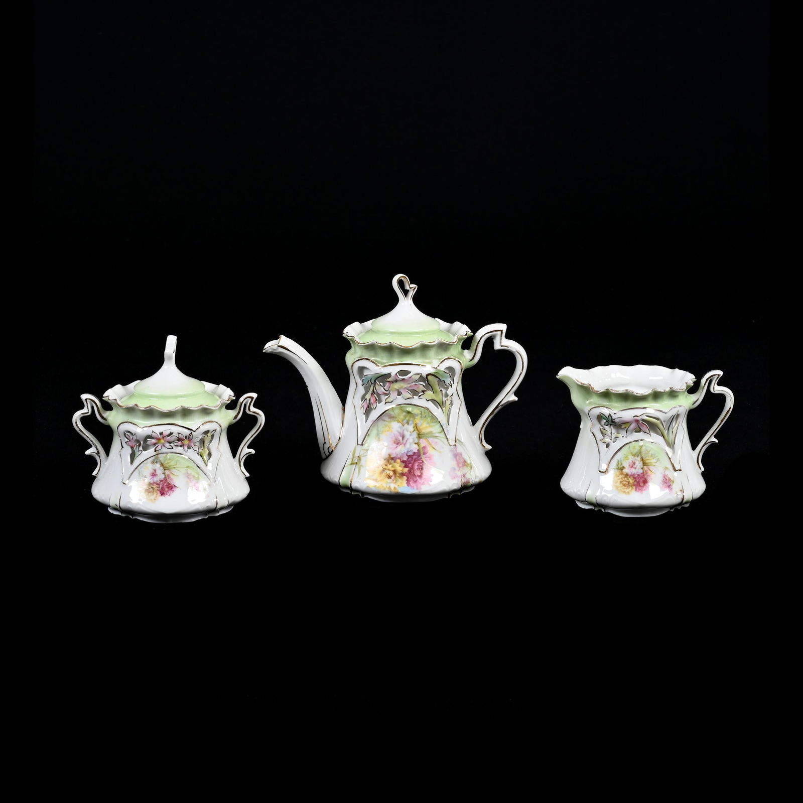Tea Set, Unmarked R.S. Prussia, Pierced Floral Mold (1 of 3)