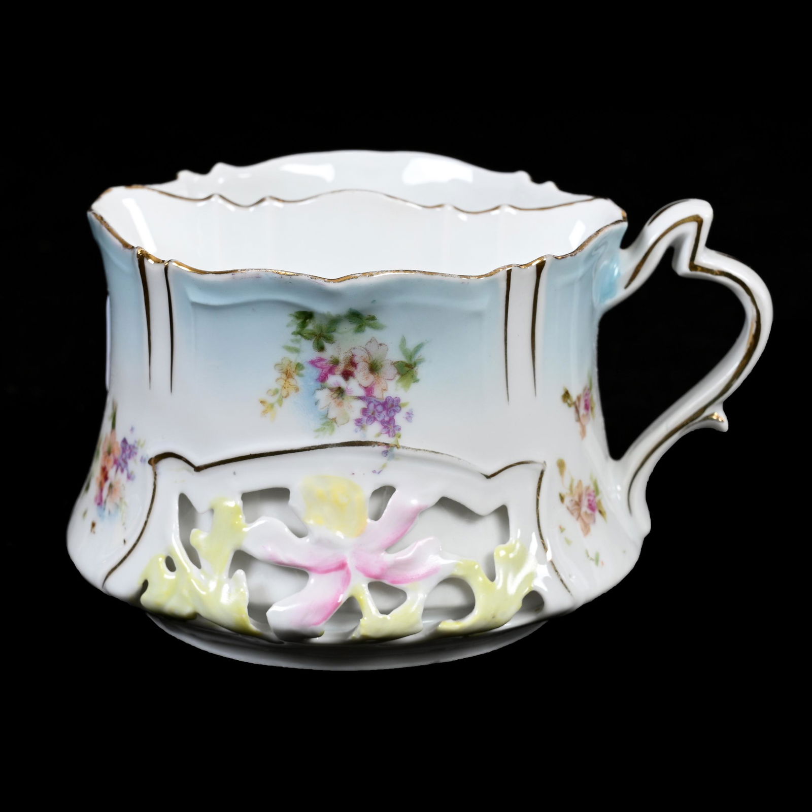 Shaving Mug, Unmarked RSP, Pierced Floral Mold (1 of 3)