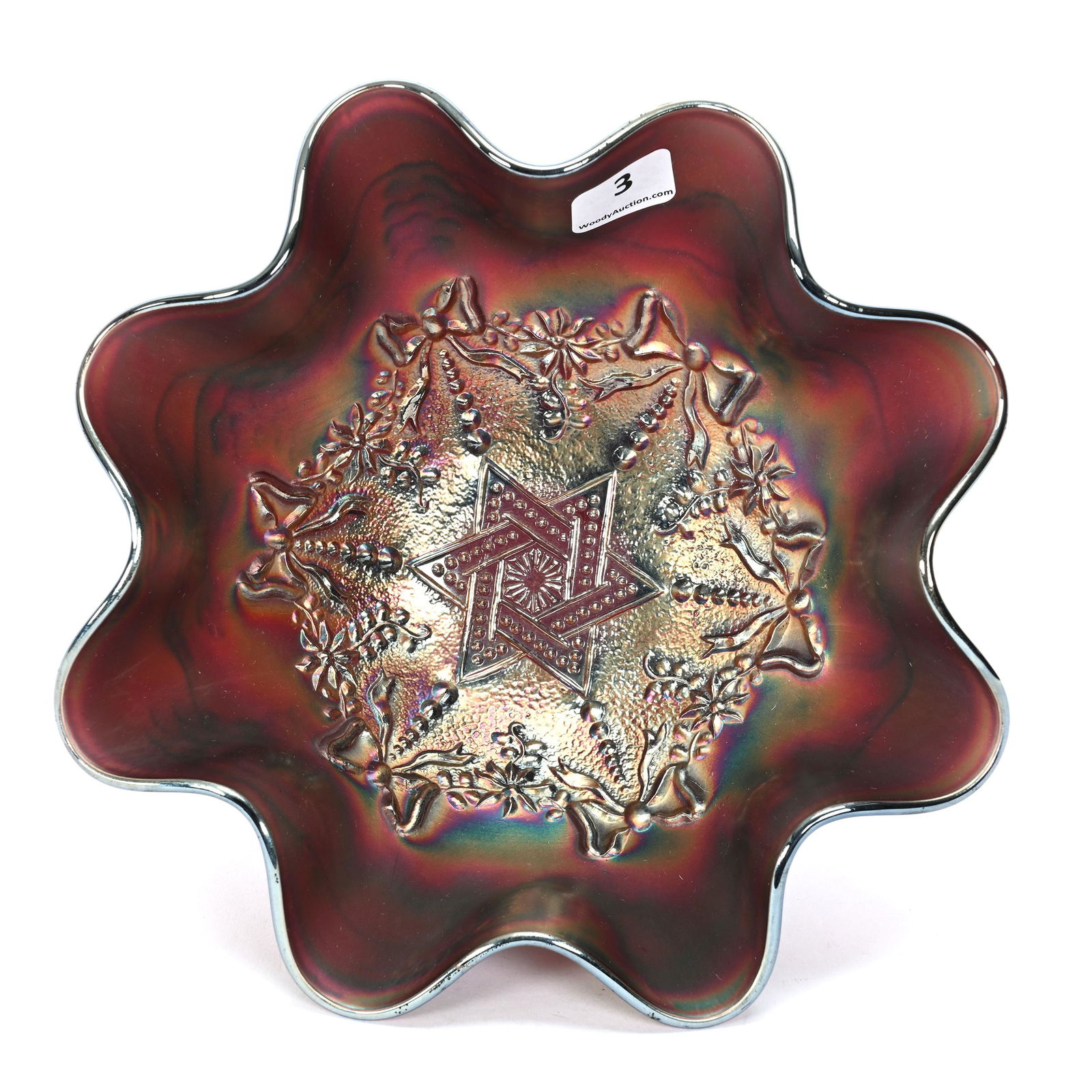 Bowl, Carnival Glass, Star Of David & Bows, Amethyst (1 of 3)