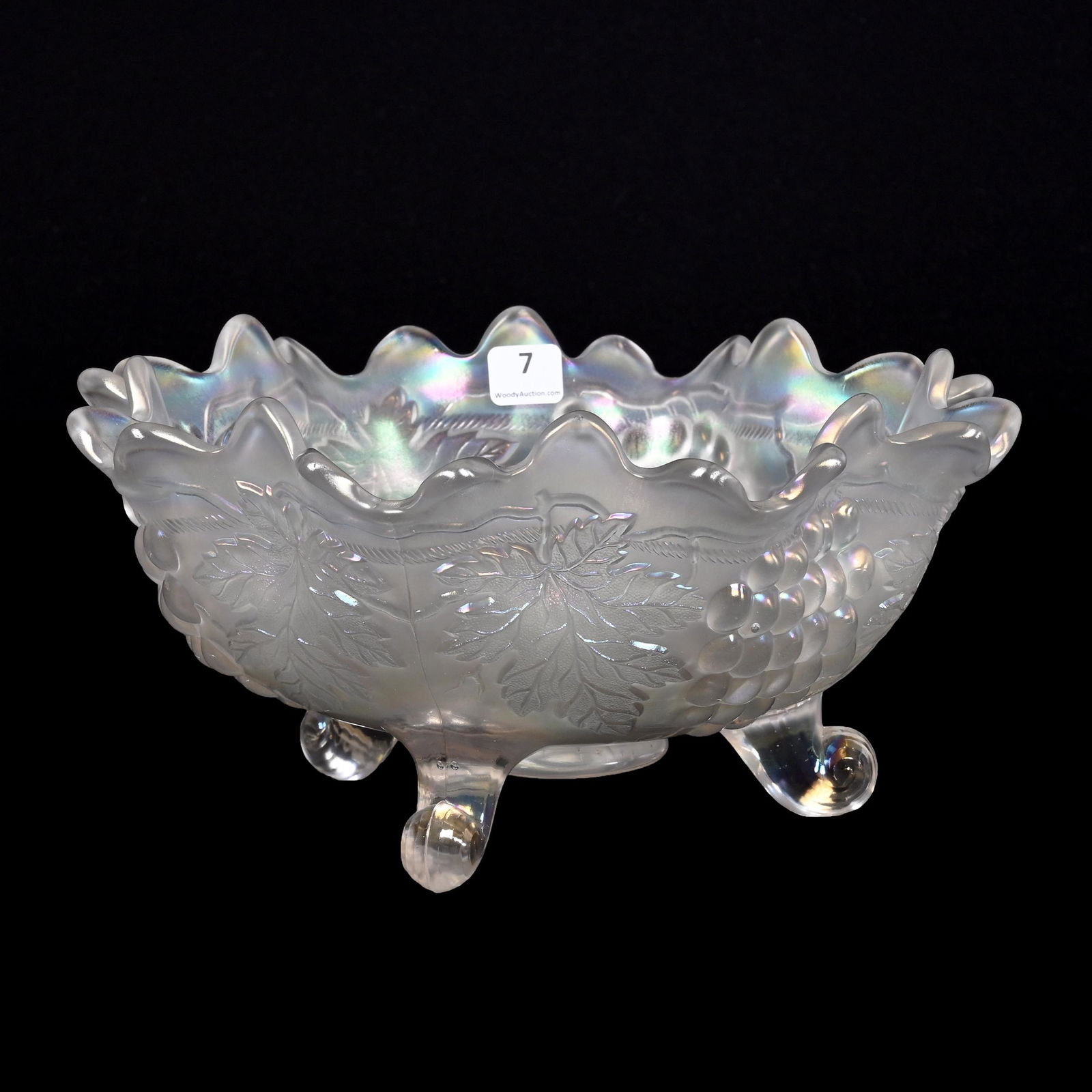 Fruit Bowl, Carnival Glass, Grape & Cable, White (1 of 3)