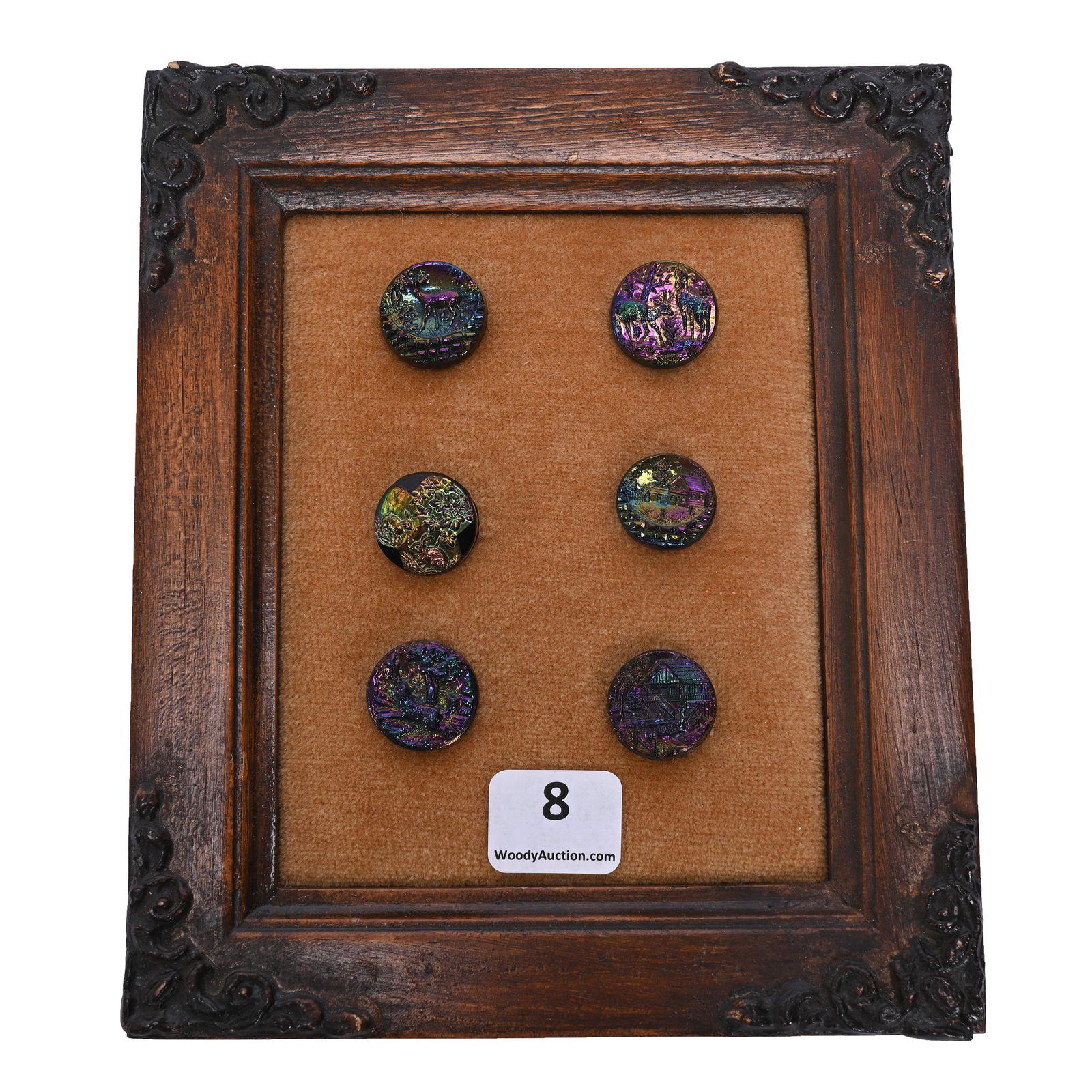 (6) Buttons, Carnival Glass, Framed (1 of 2)