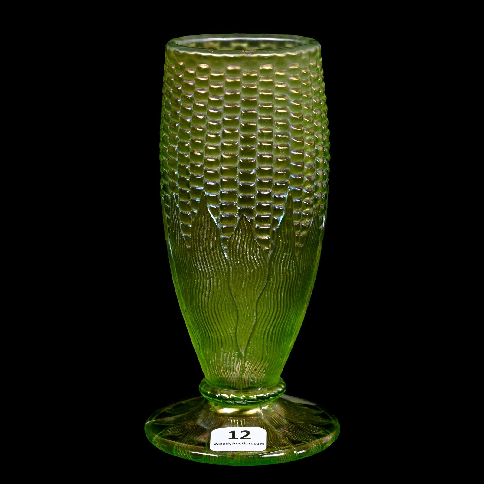 Corn Vase, Carnival Glass, Ice Green (1 of 4)