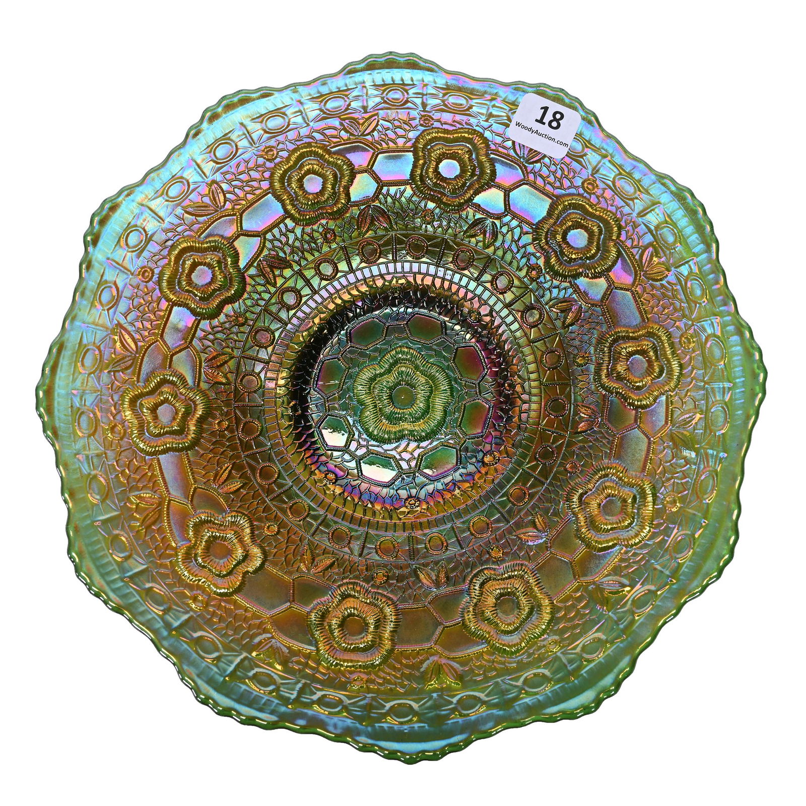 Plate, Carnival Glass, Captive Rose, Green (1 of 2)
