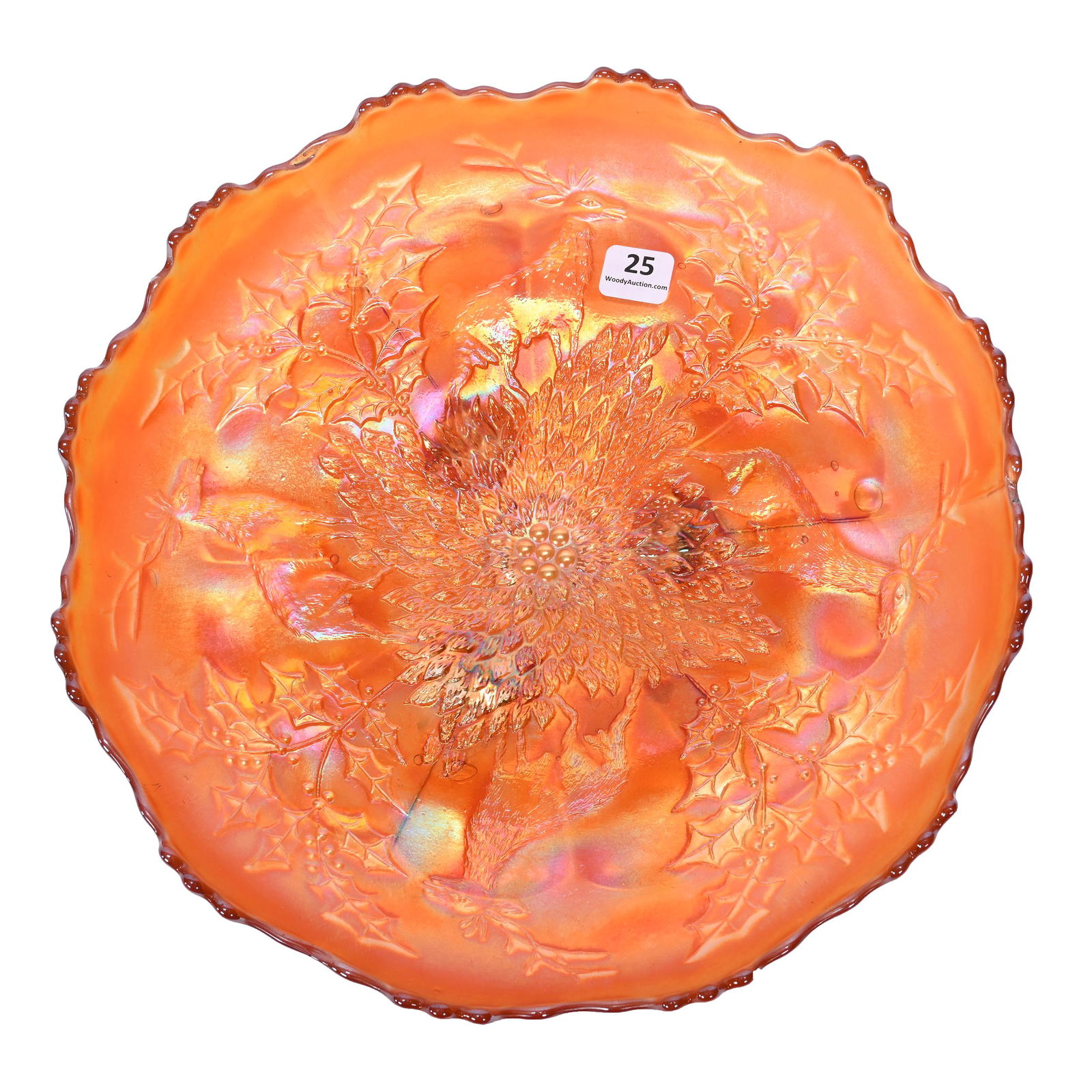 Bowl, Carnival Glass, Stag And Holly, Marigold (1 of 2)