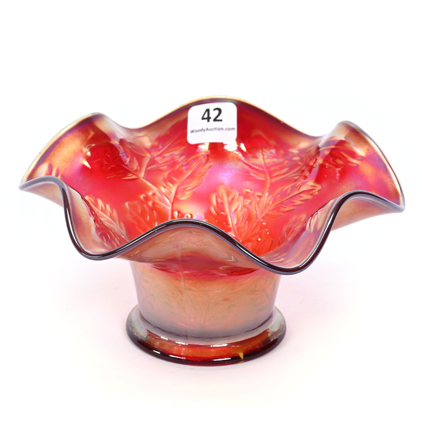 Hat Shape, Carnival Glass, Holly Ruffled Hat, Red (1 of 3)