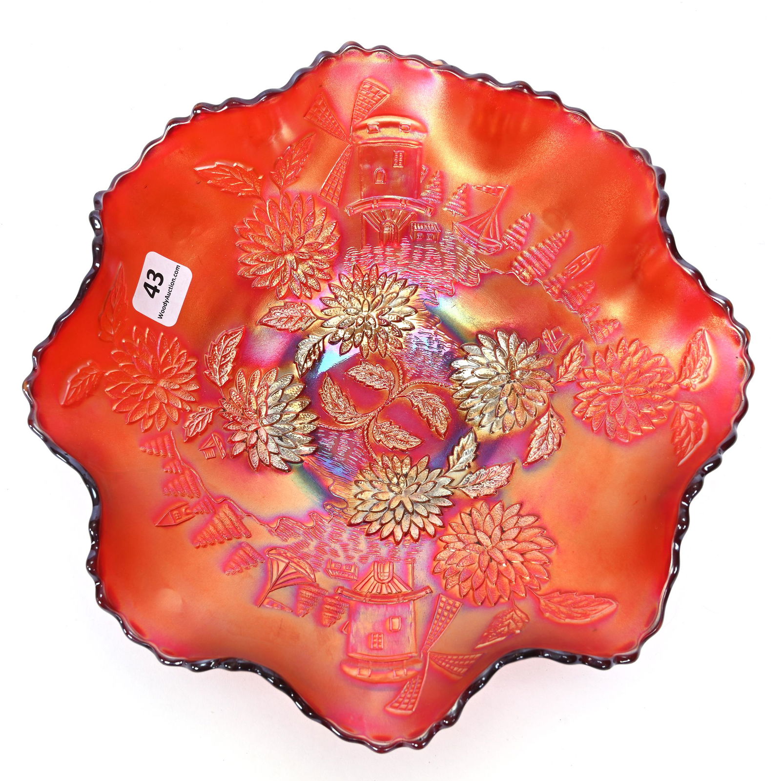 Bowl, Carnival Glass, Chrysanthemum, Beautiful Red (1 of 2)