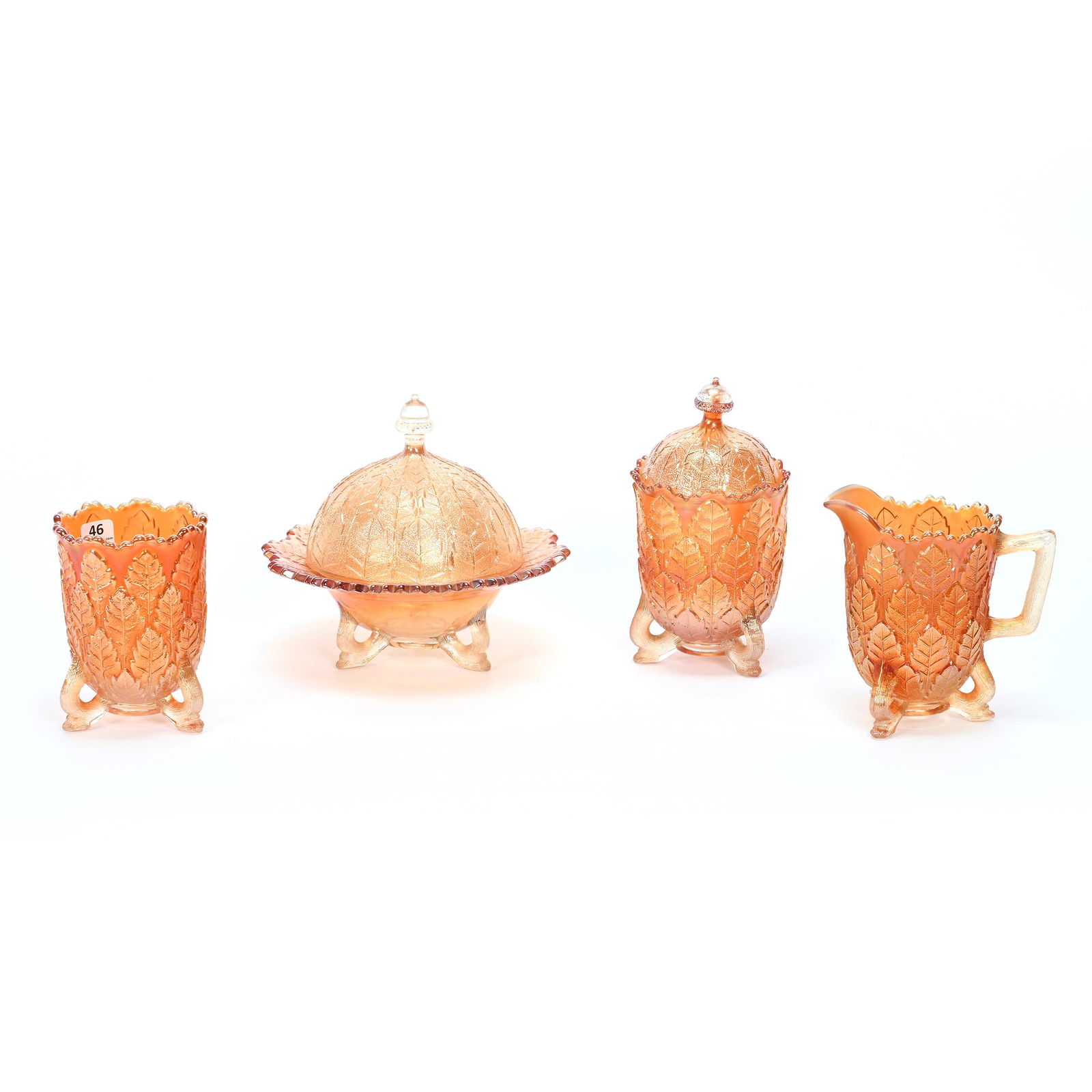 Table Set, Carnival Glass, Leaf Tiers, Marigold (1 of 4)