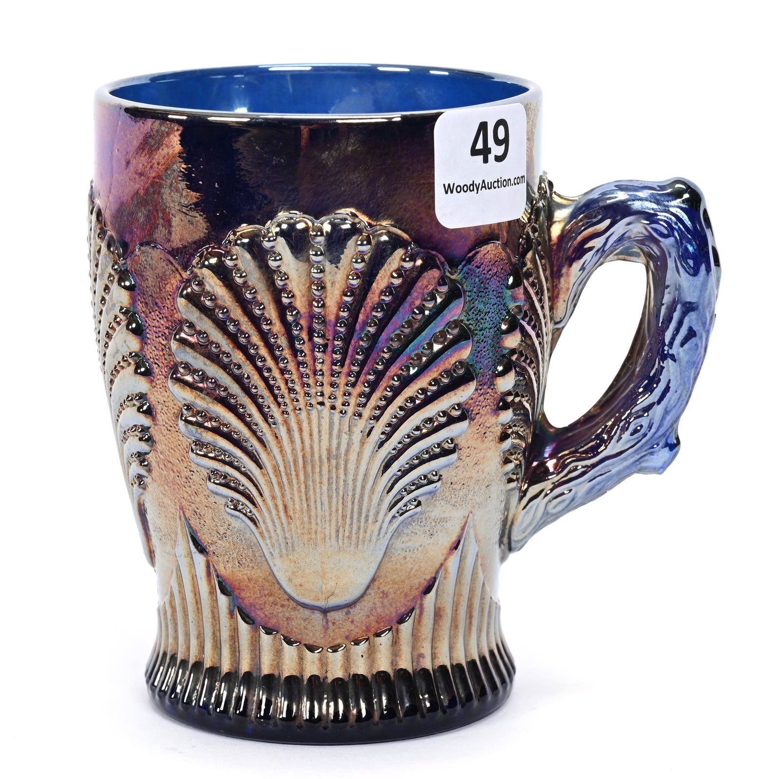 Mug, Carnival Glass, Beaded Shell, Blue (1 of 3)