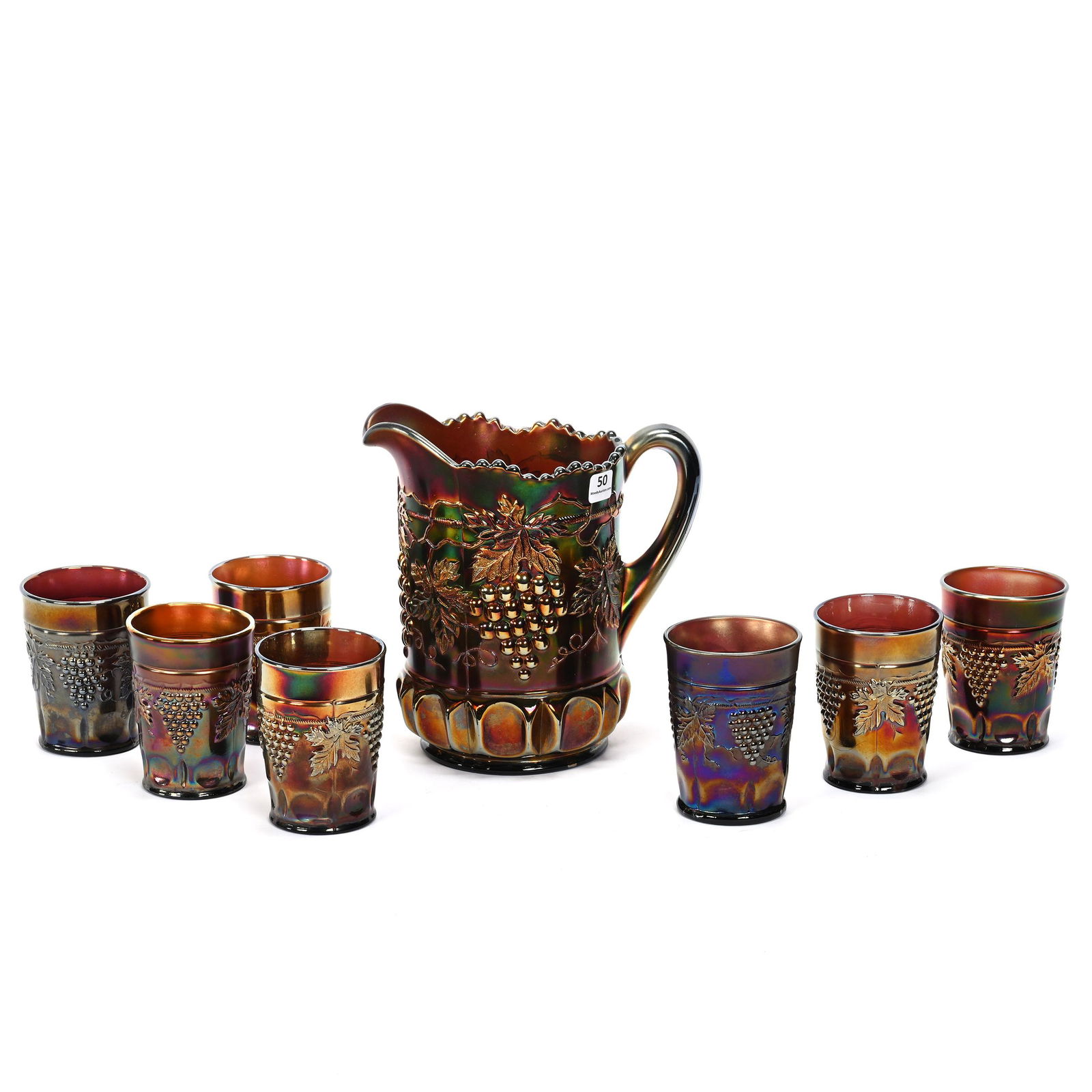 Water Set, Carnival Glass, Grape & Cable, Amethyst (1 of 3)