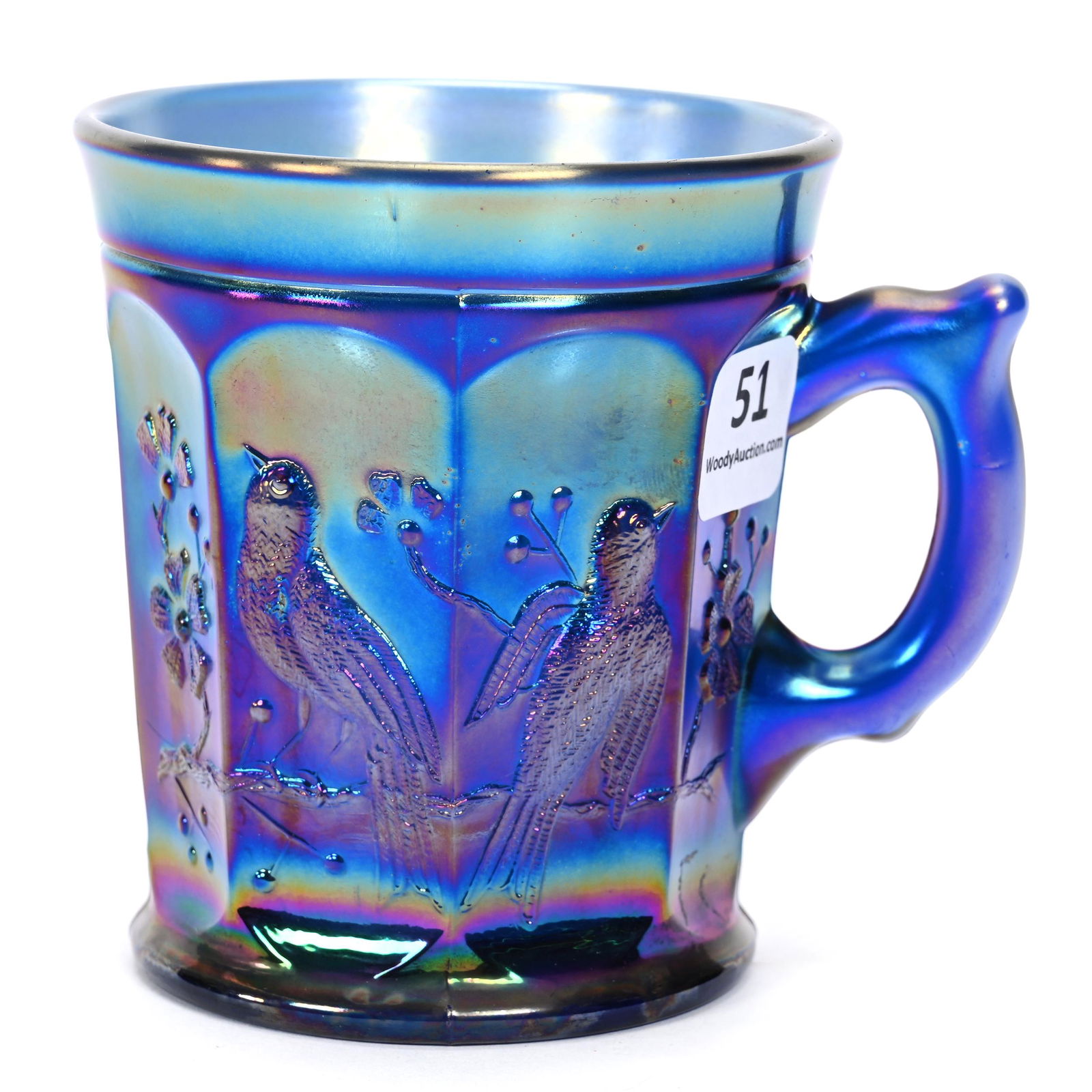 Mug, Carnival Glass, Singing Birds, Electric Blue (1 of 3)