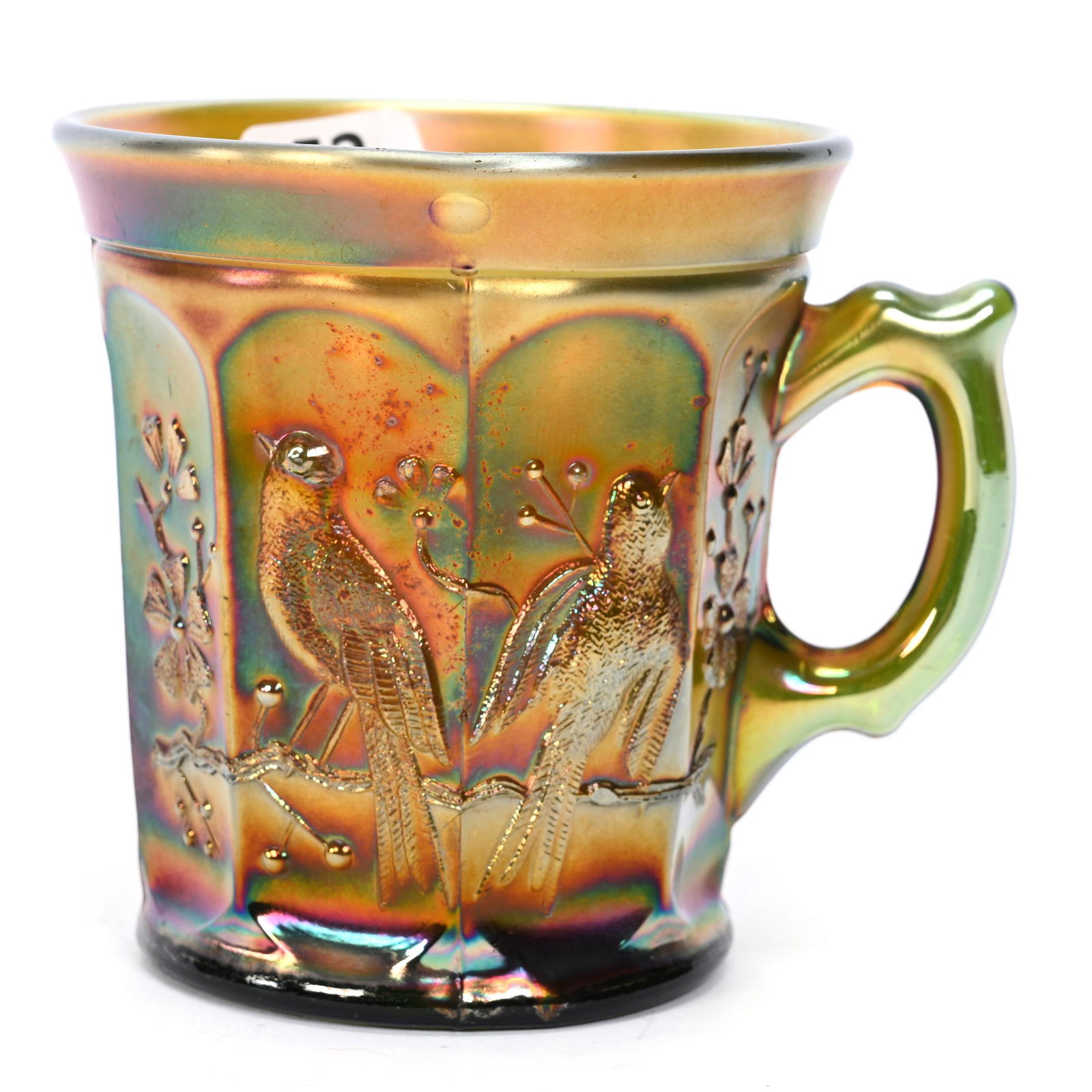 Mug, Carnival Glass, Singing Birds, Green (1 of 3)