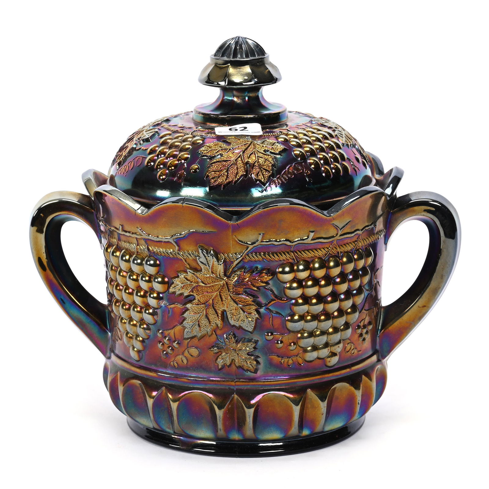 Cracker Jar, Carnival Glass, Grape & Cable, Purple/Amethyst (1 of 3)