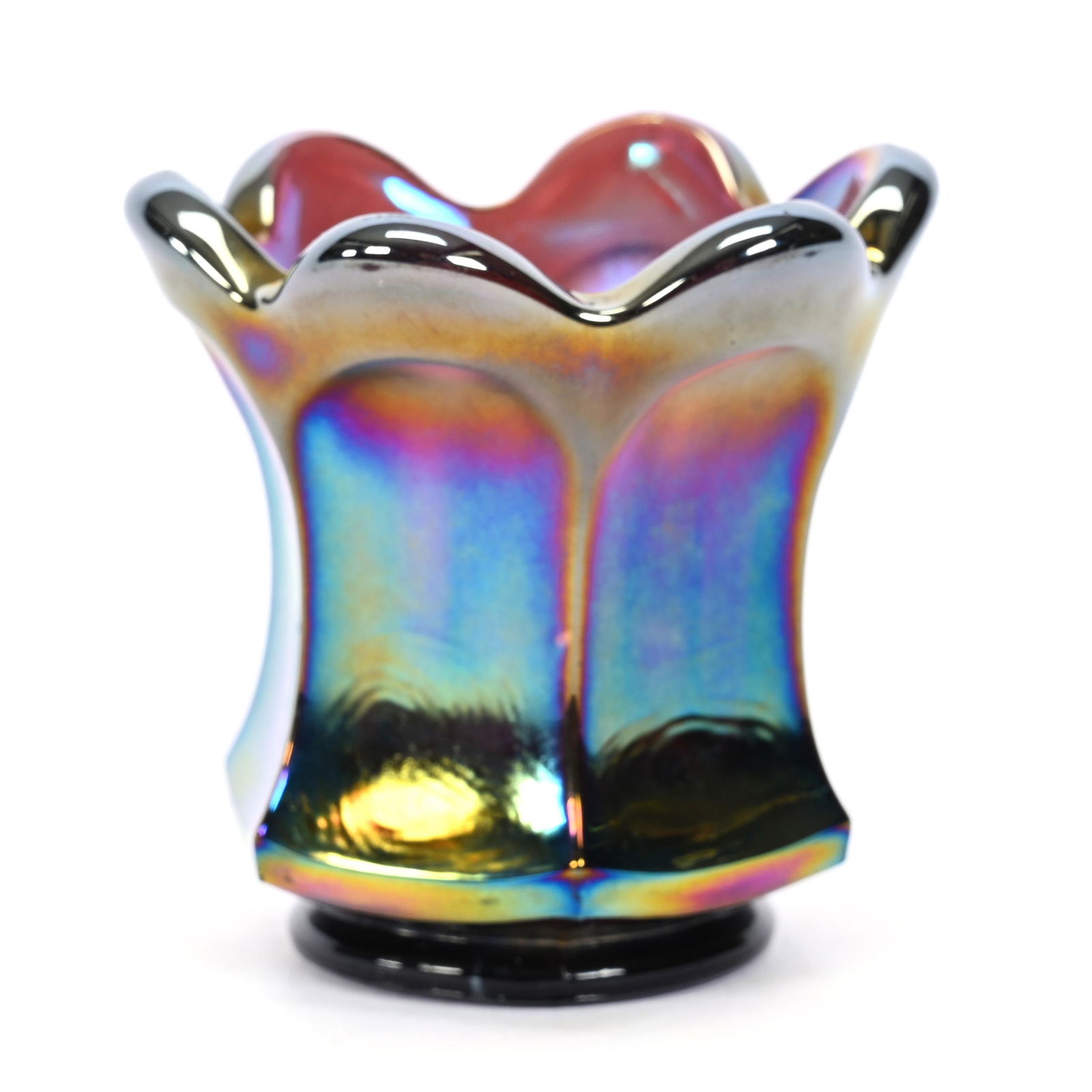 Toothpick Holder, Carnival Glass, Flute, Purple: Toothpick Holder, Carnival Glass, Flute, Purple, 2.25" x 2.25", By Imperial, Patsy Creveling Collection.