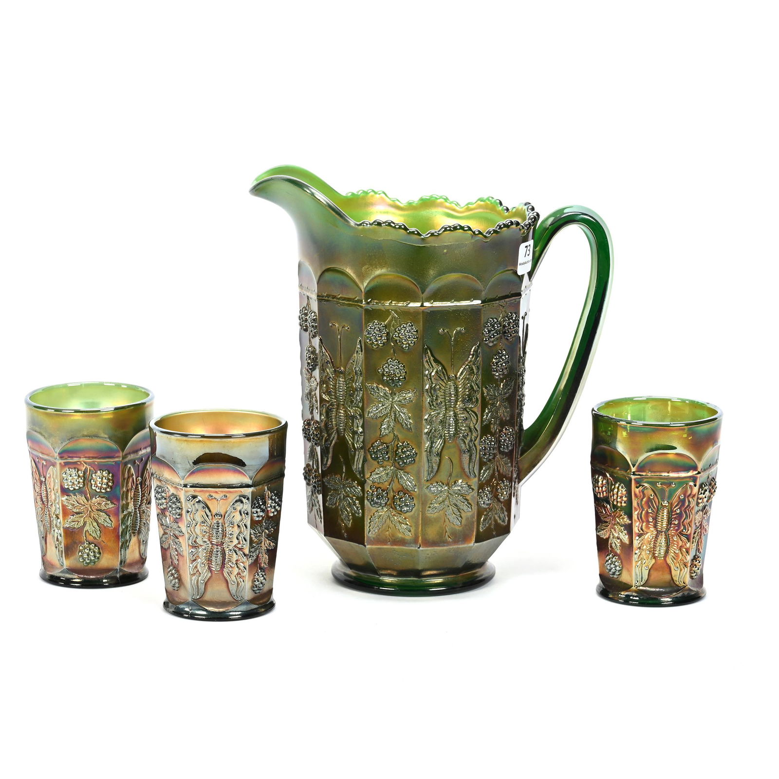 Water Set, Carnival Glass, Butterfly & Berry, Green (1 of 4)