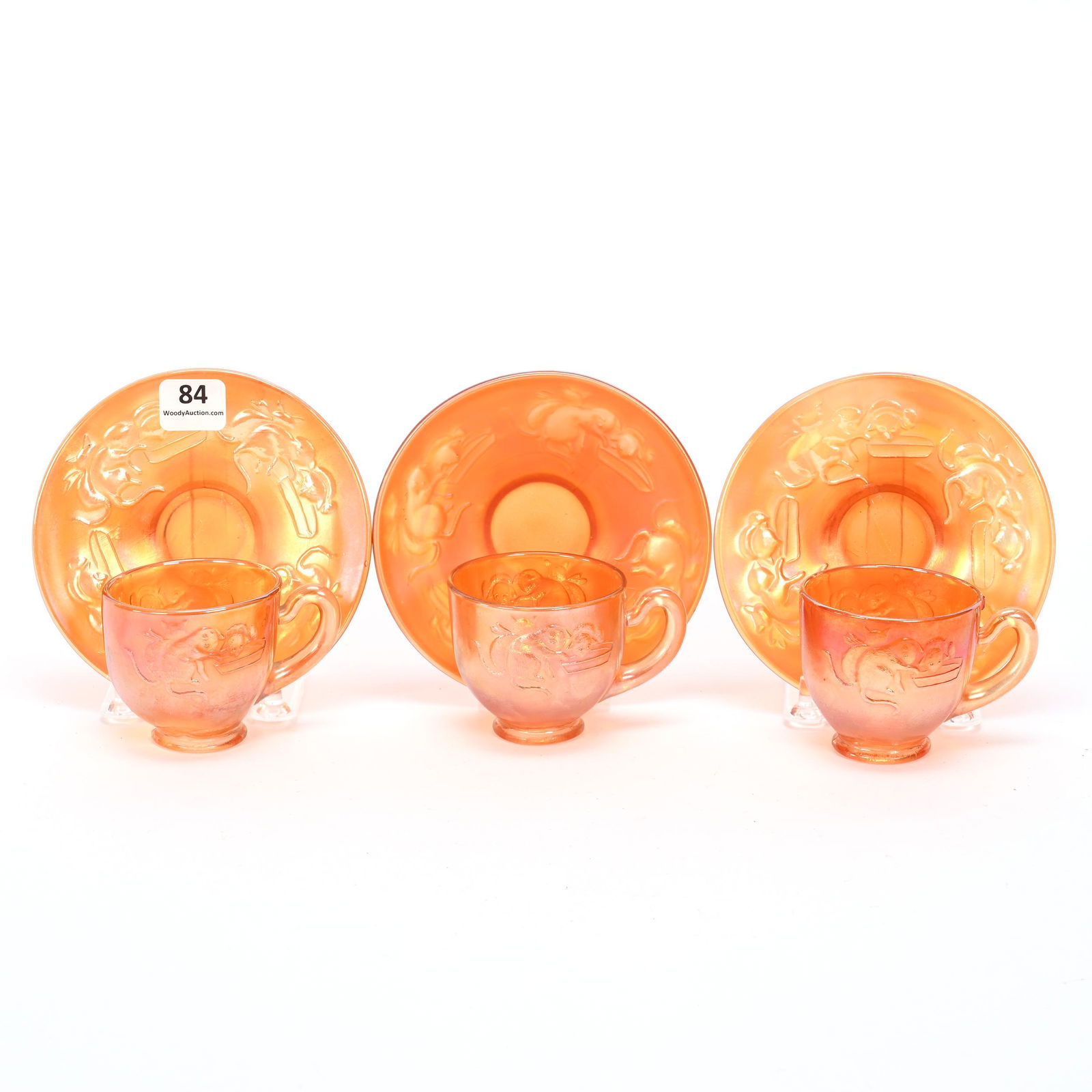 (3) Cups & Saucers, Carnival Glass, Kittens, Marigold (1 of 3)