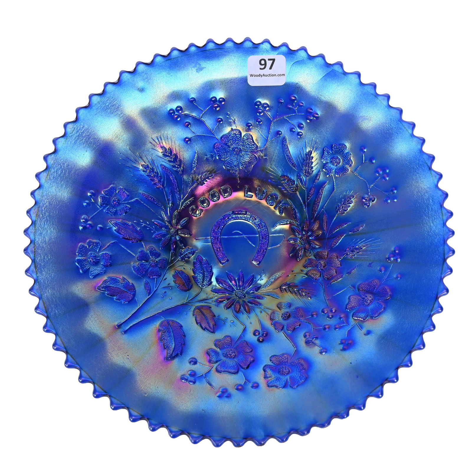 Plate, Carnival Glass, Good Luck, Electric Blue (1 of 2)