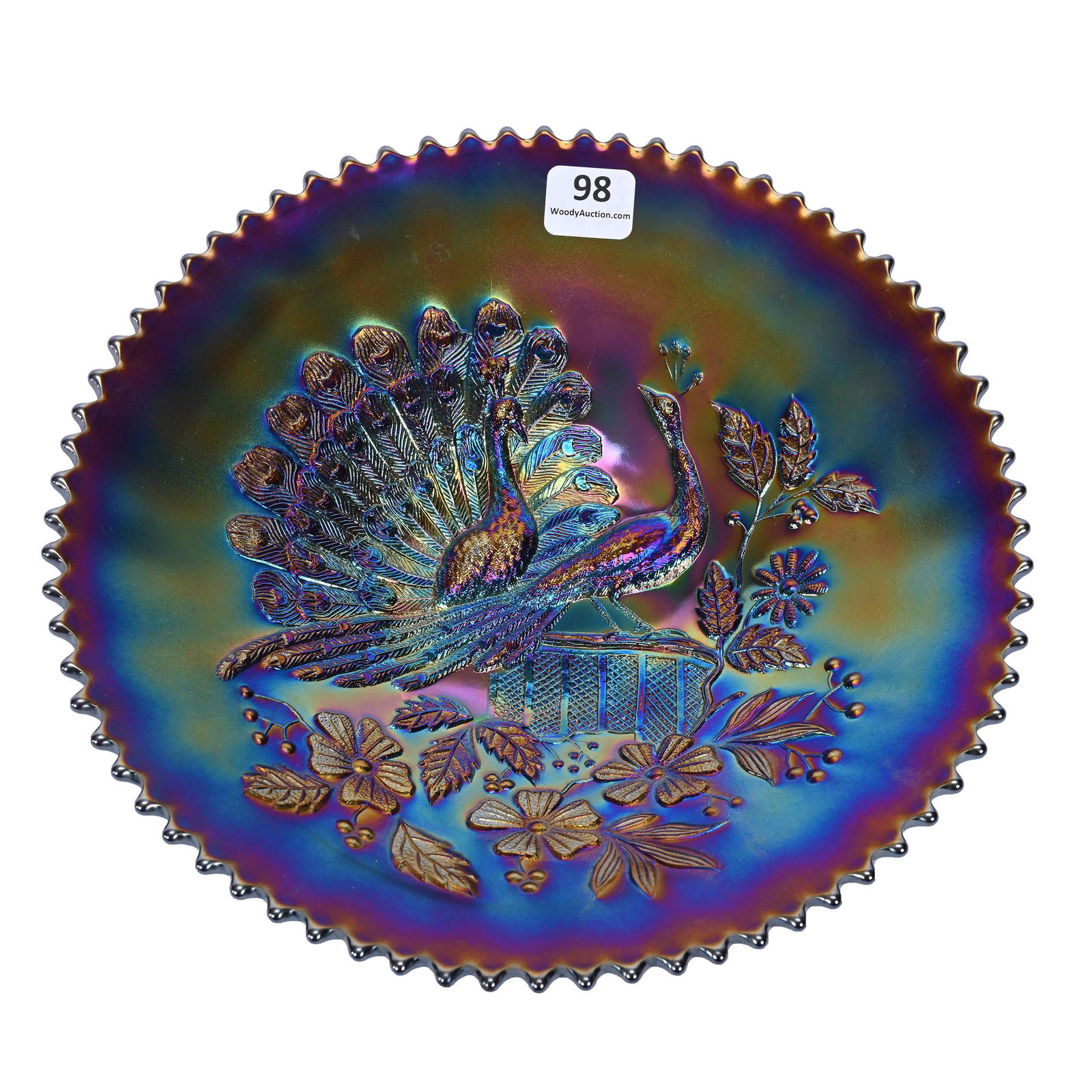 Plate, Carnival Glass, Peacocks, Amethyst/Purple (1 of 2)