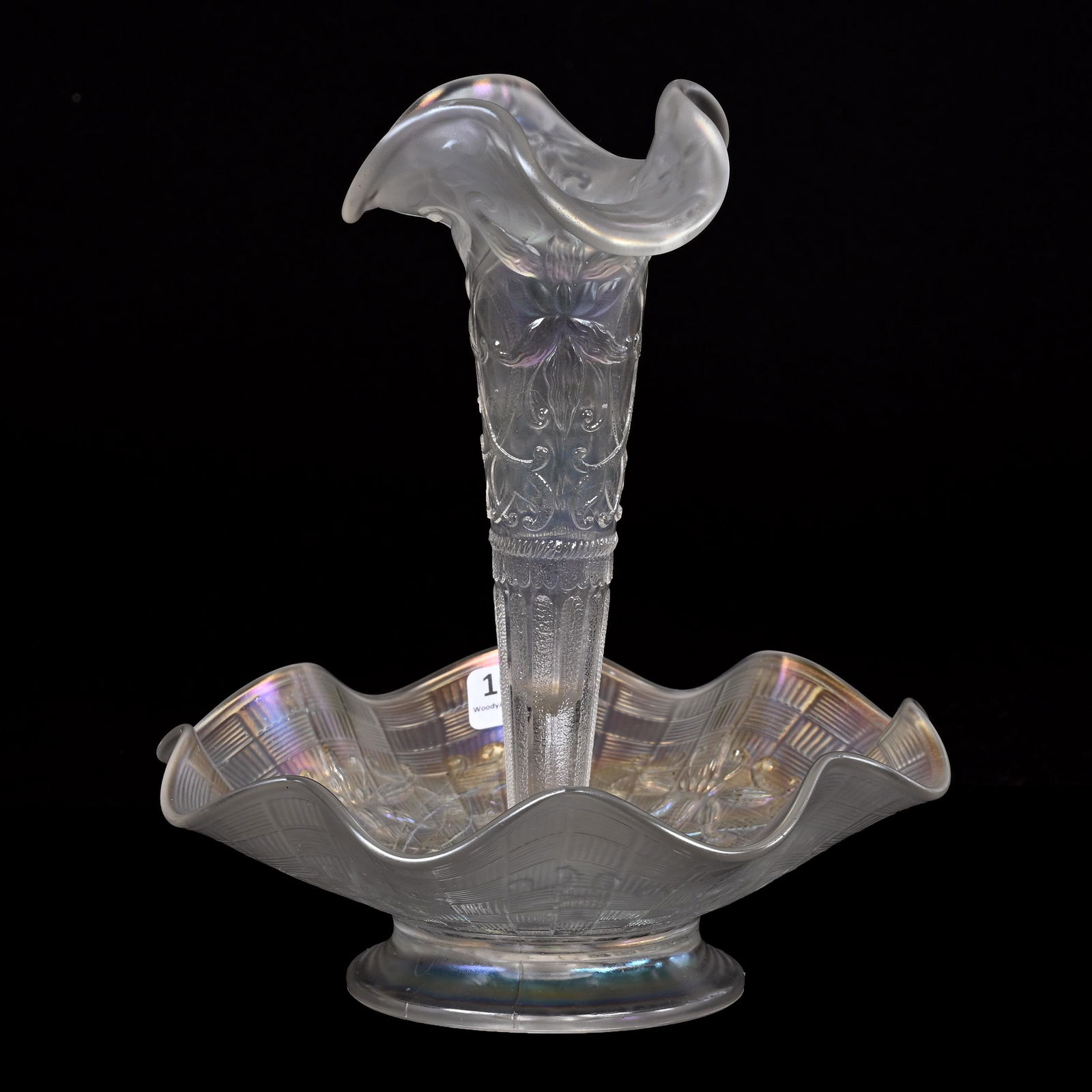 Epergne, Carnival Glass, Wishbone, White (1 of 4)