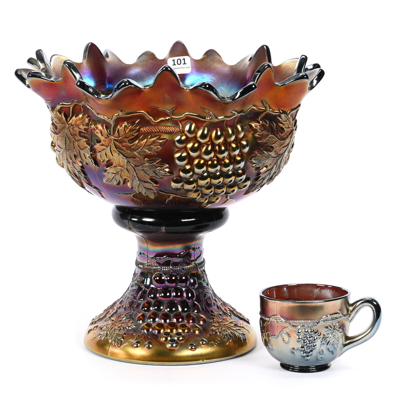 Punch Bowl, Two Part, Carnival Glass, Grape & Cable, Purple (1 of 3)