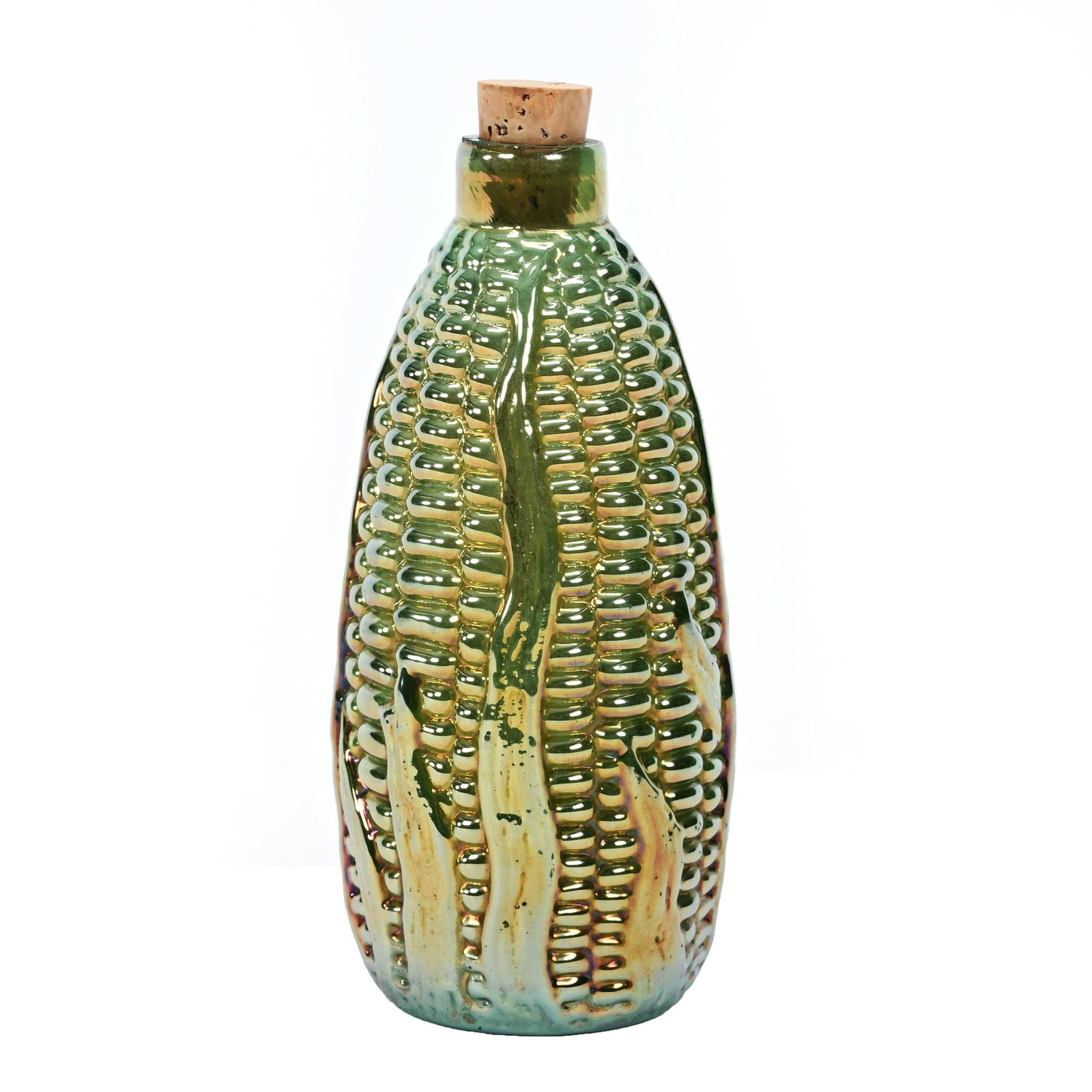 Corn Bottle, Carnival Glass, Green: Corn Bottle, Carnival Glass, Green, 4.75" x 2", By Imperial, Nick At Neck, Patsy Creveling Collection.