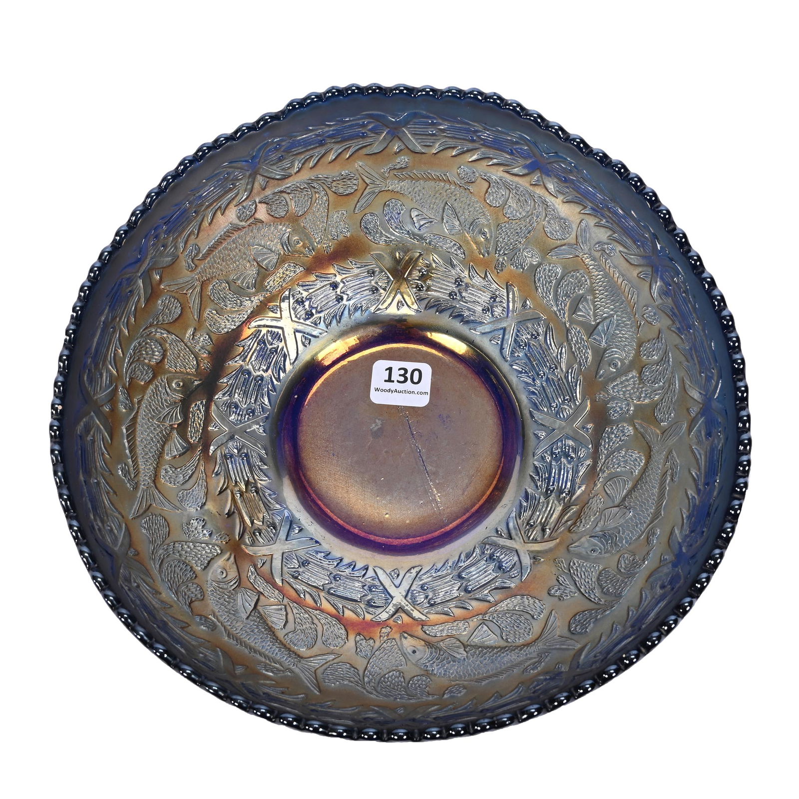 Bowl, Carnival Glass, Little Fishes, Blue (1 of 2)