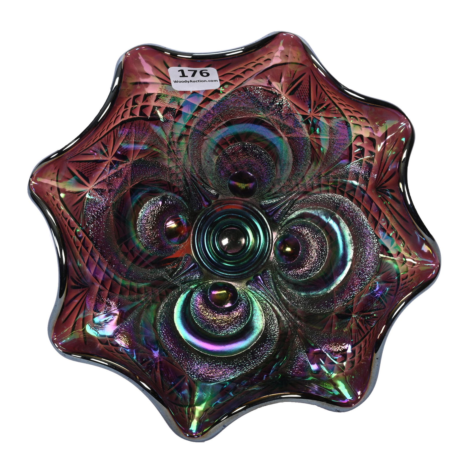 Compote, Carnival Glass, Embossed Scroll, Purple (1 of 3)