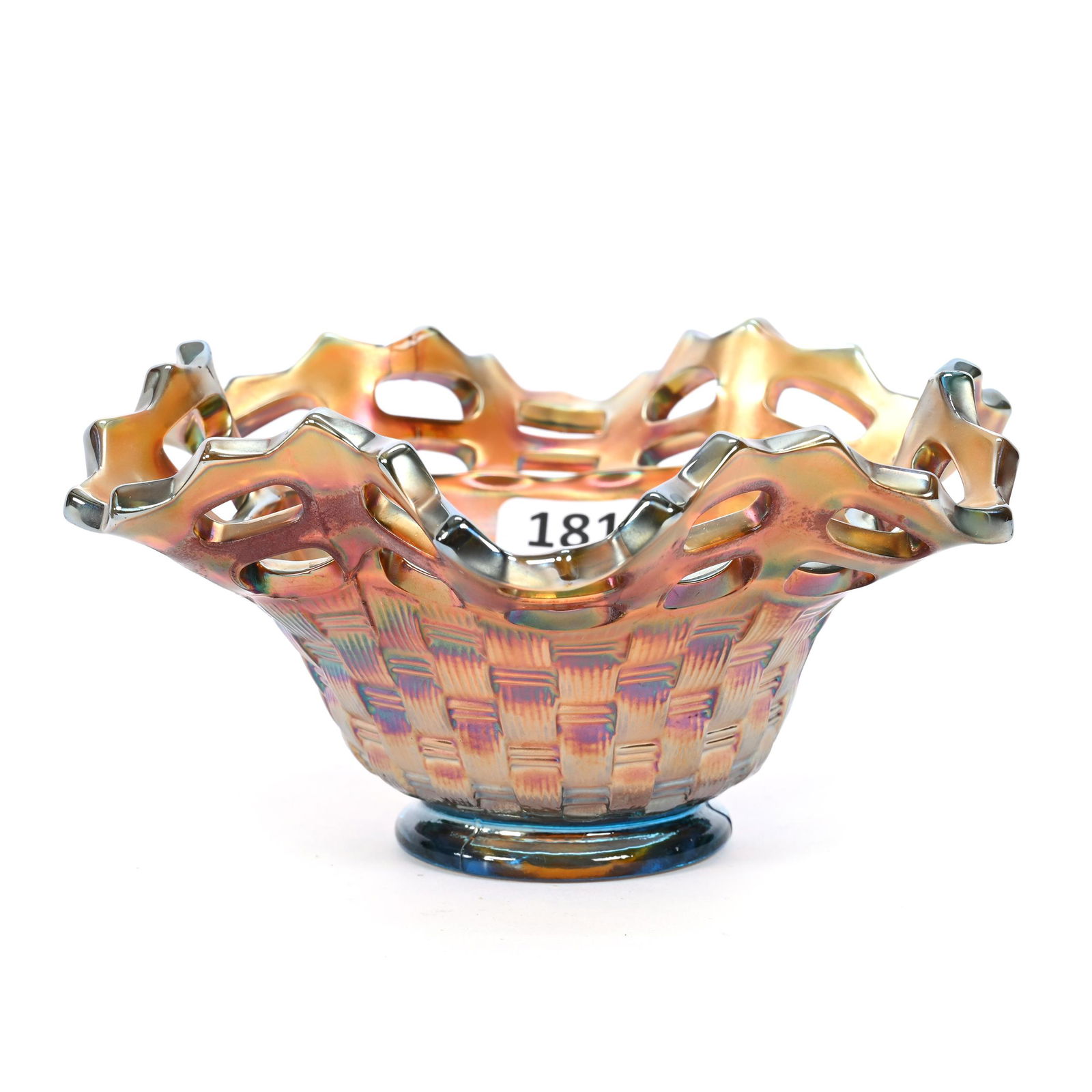 Basket, Carnival Glass, Two Row Open Edge, Teal Blue (1 of 4)