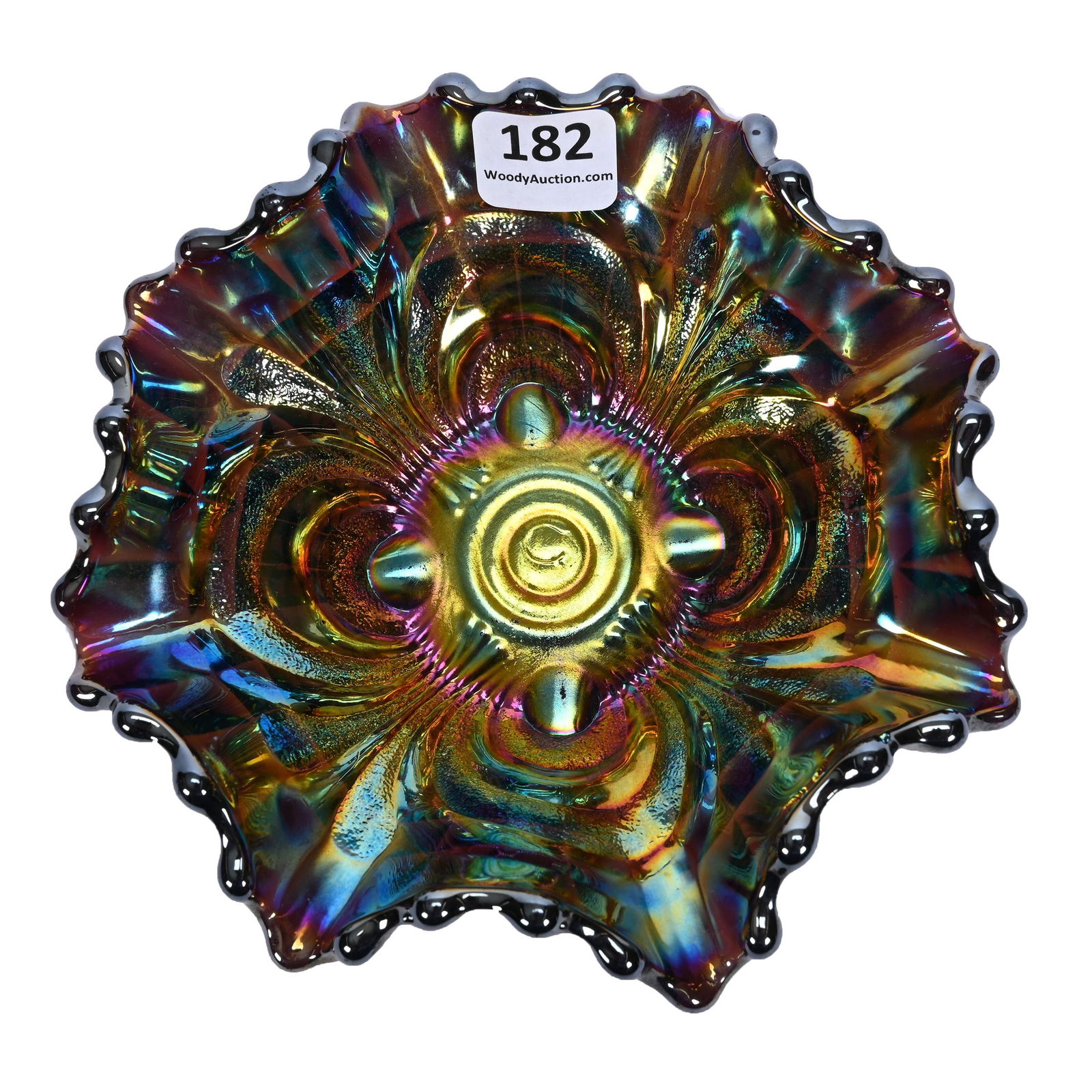 Berry Bowl, Carnival Glass, Embossed Scroll, Purple (1 of 2)