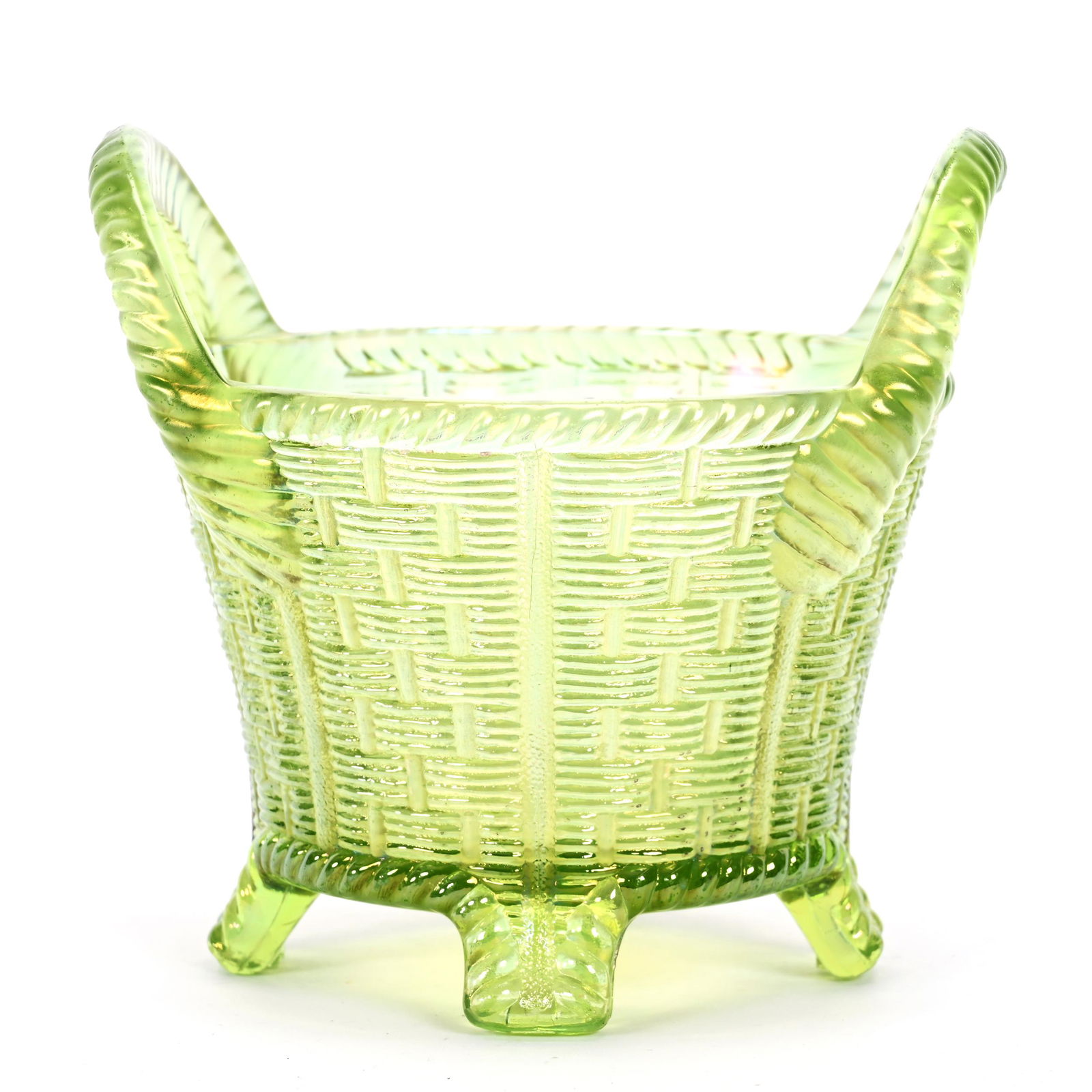 Bushel Basket, Carnival Glass, Basketweave, Round, Ice Green (1 of 3)