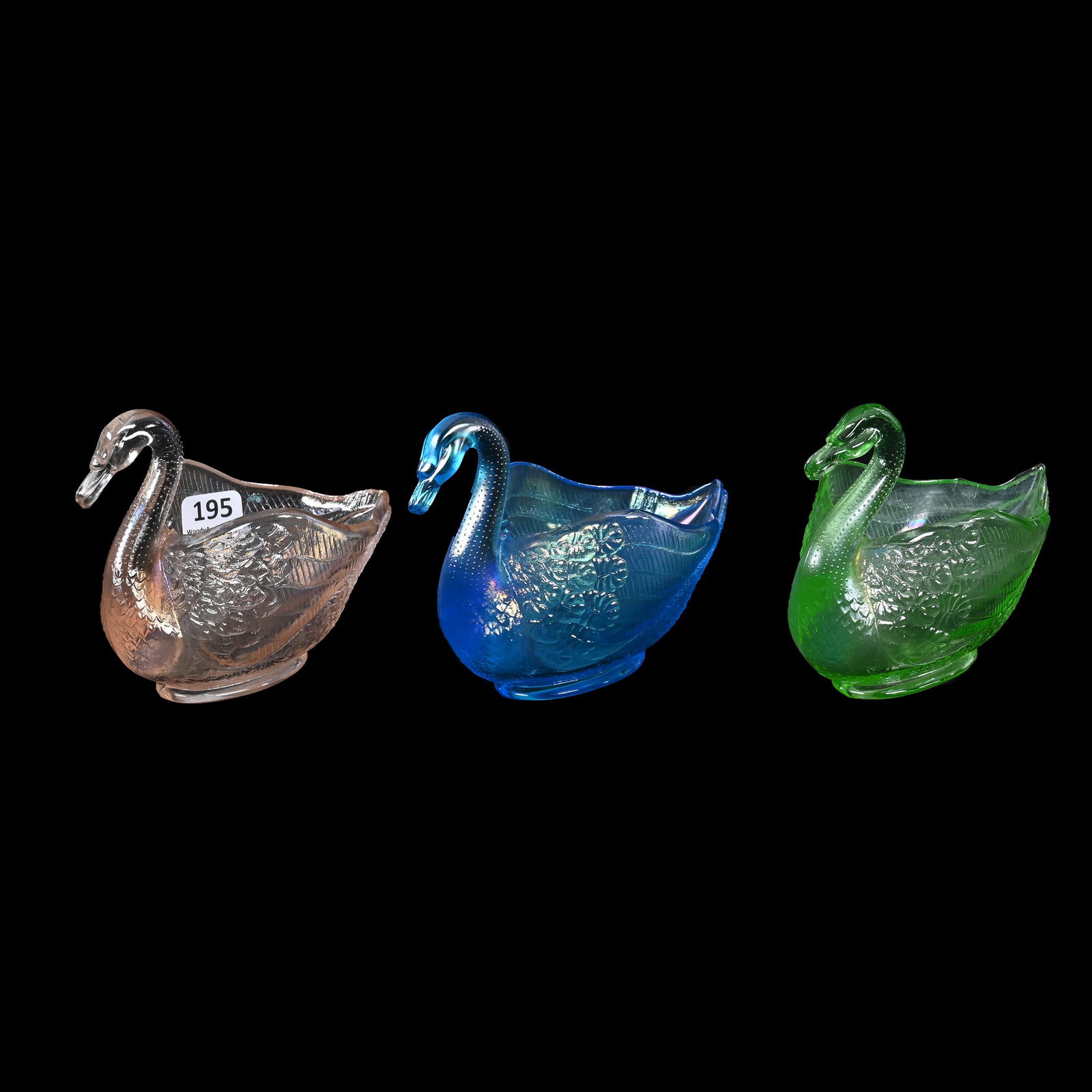 (3) Master Salts, Carnival Glass, Pastel Swans (1 of 3)