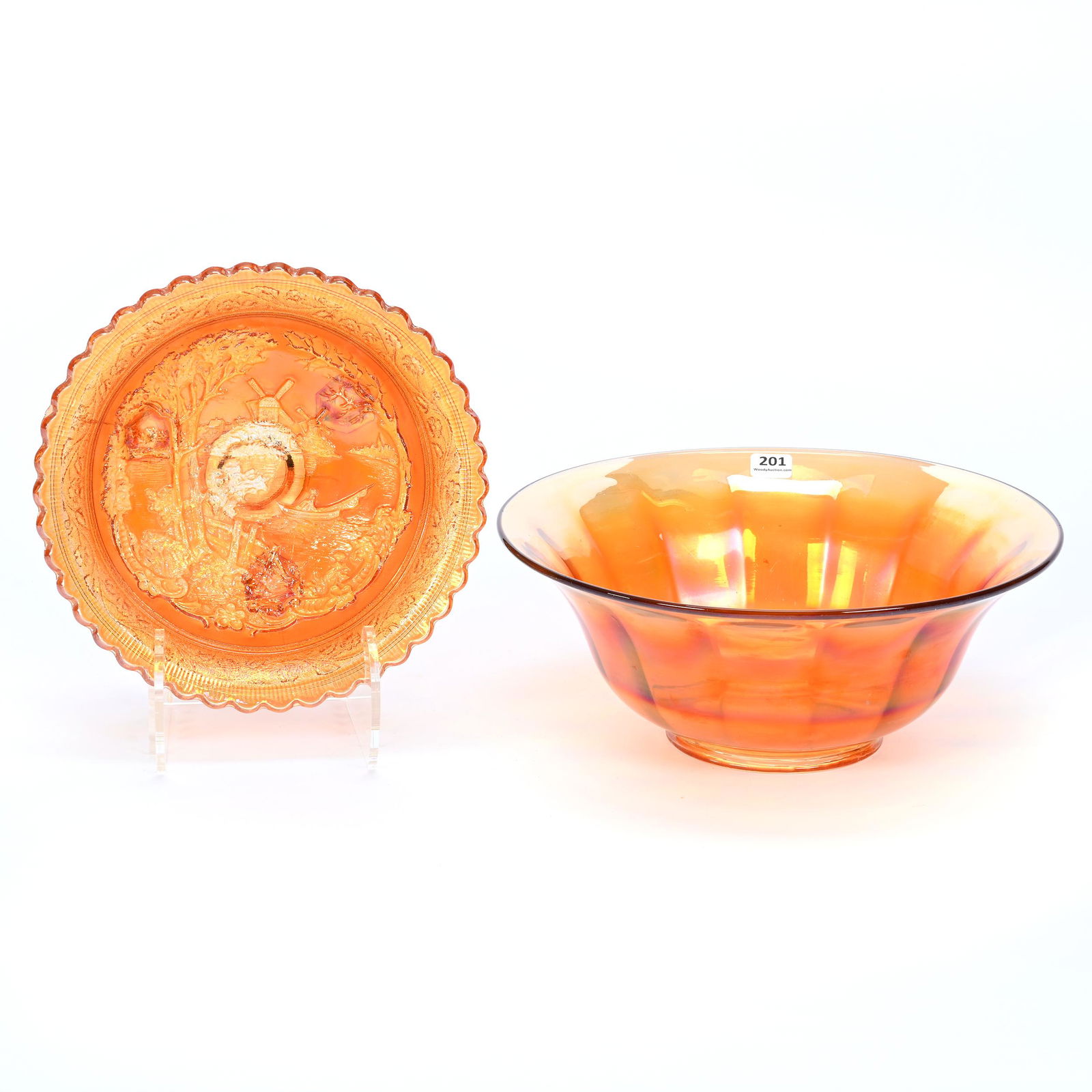 (2) Bowls, Carnival Glass, Marigold (1 of 5)