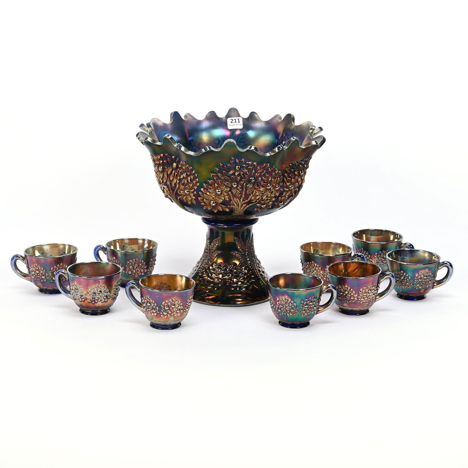 Punch Set, Carnival Glass, Orange Tree, Blue (1 of 5)