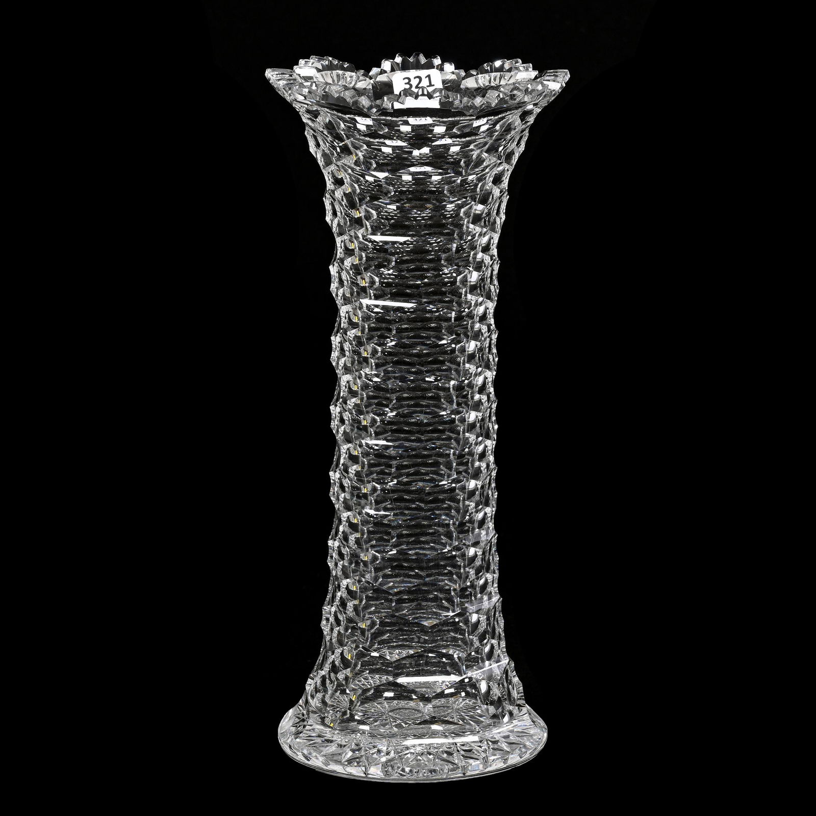 Vase, ABCG, Hollow Diamond By Dorflinger: Vase, ABCG, Hollow Diamond By Dorflinger, 12.25" x 4.75", Hobstar Base, Five Outside Rim Chips, Pennsylvania Private Collection.