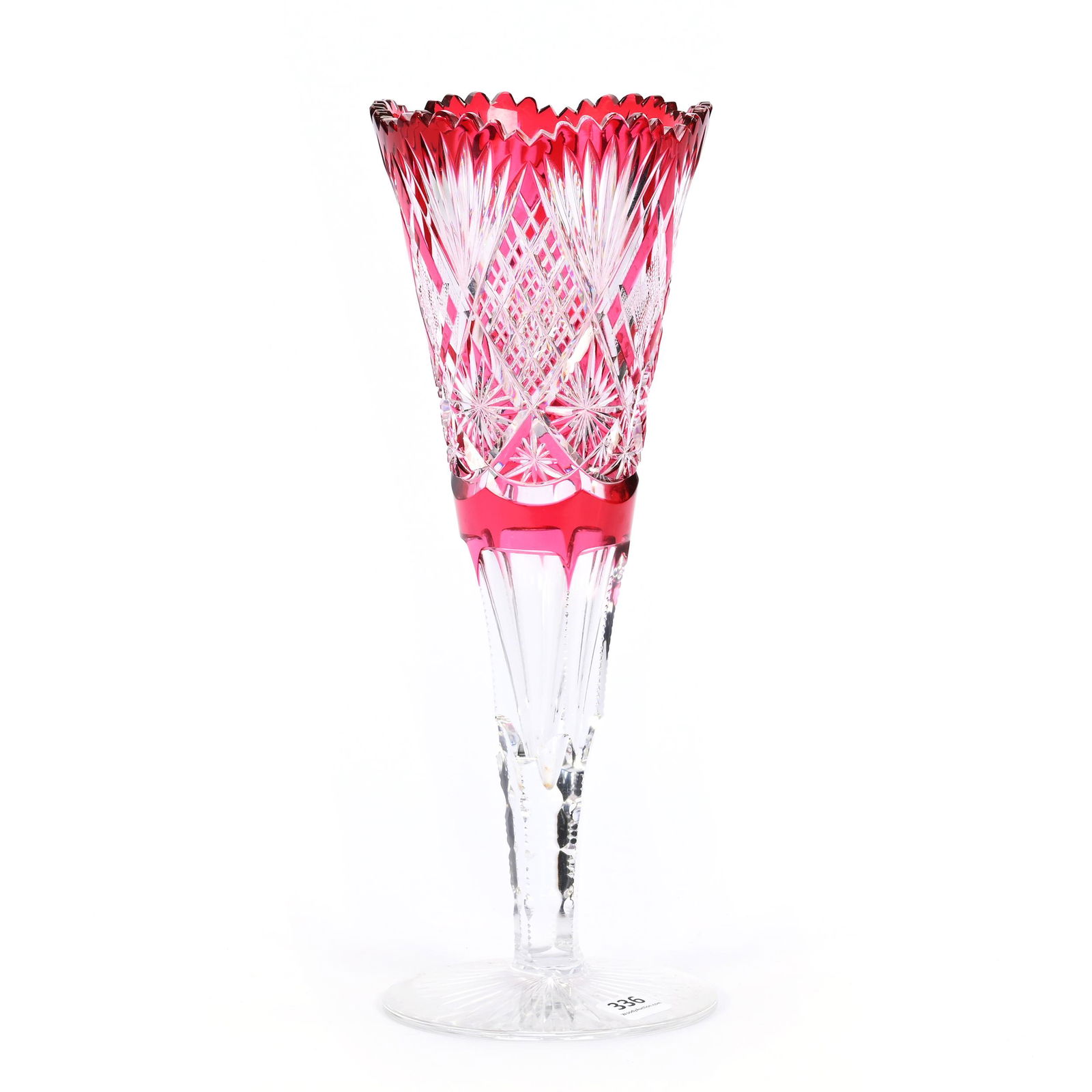 Trumpet Vase, BPCG, Cranberry Cut To Clear (1 of 3)