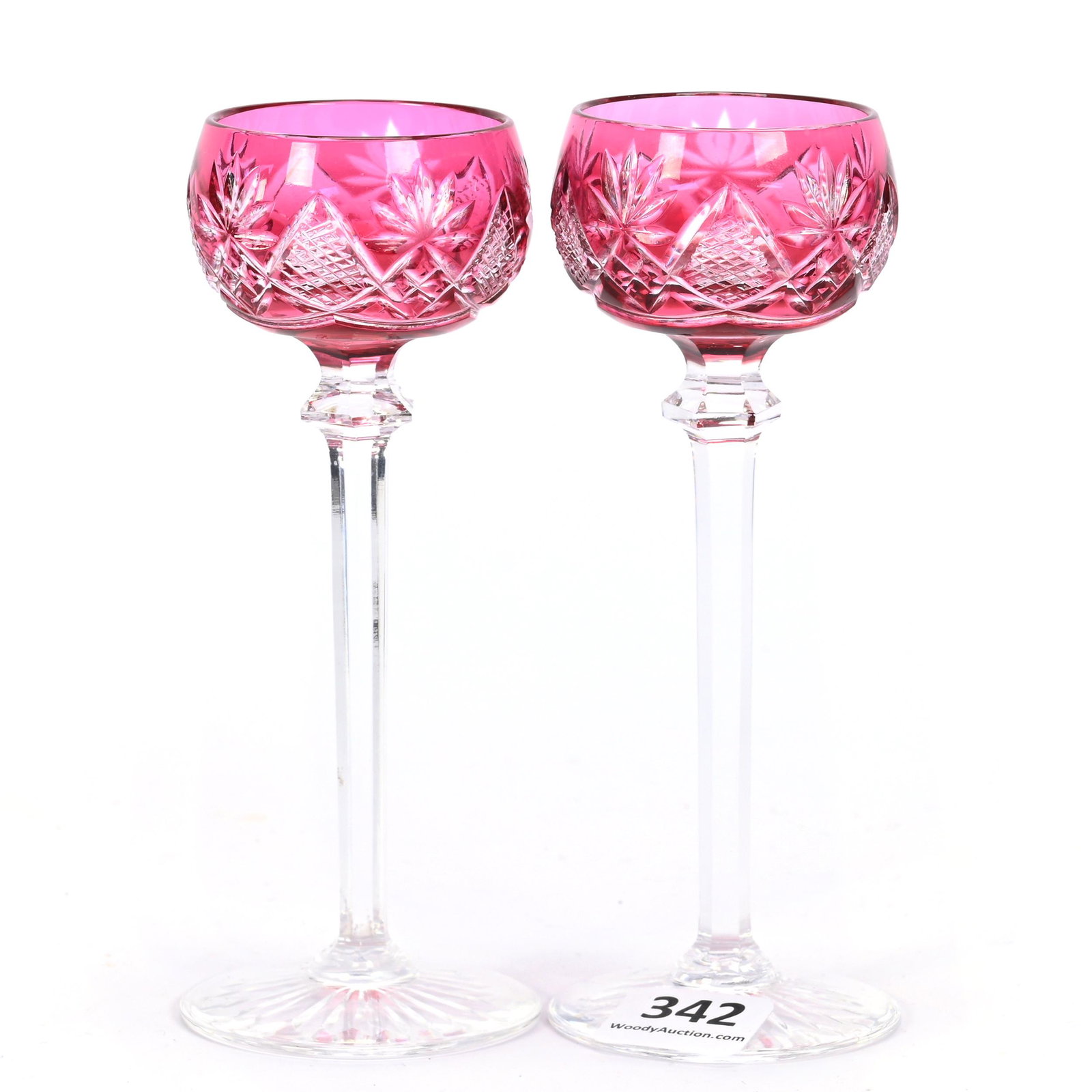 Pair Cordial Stems, BPCG, Cranberry Cut To Clear (1 of 3)