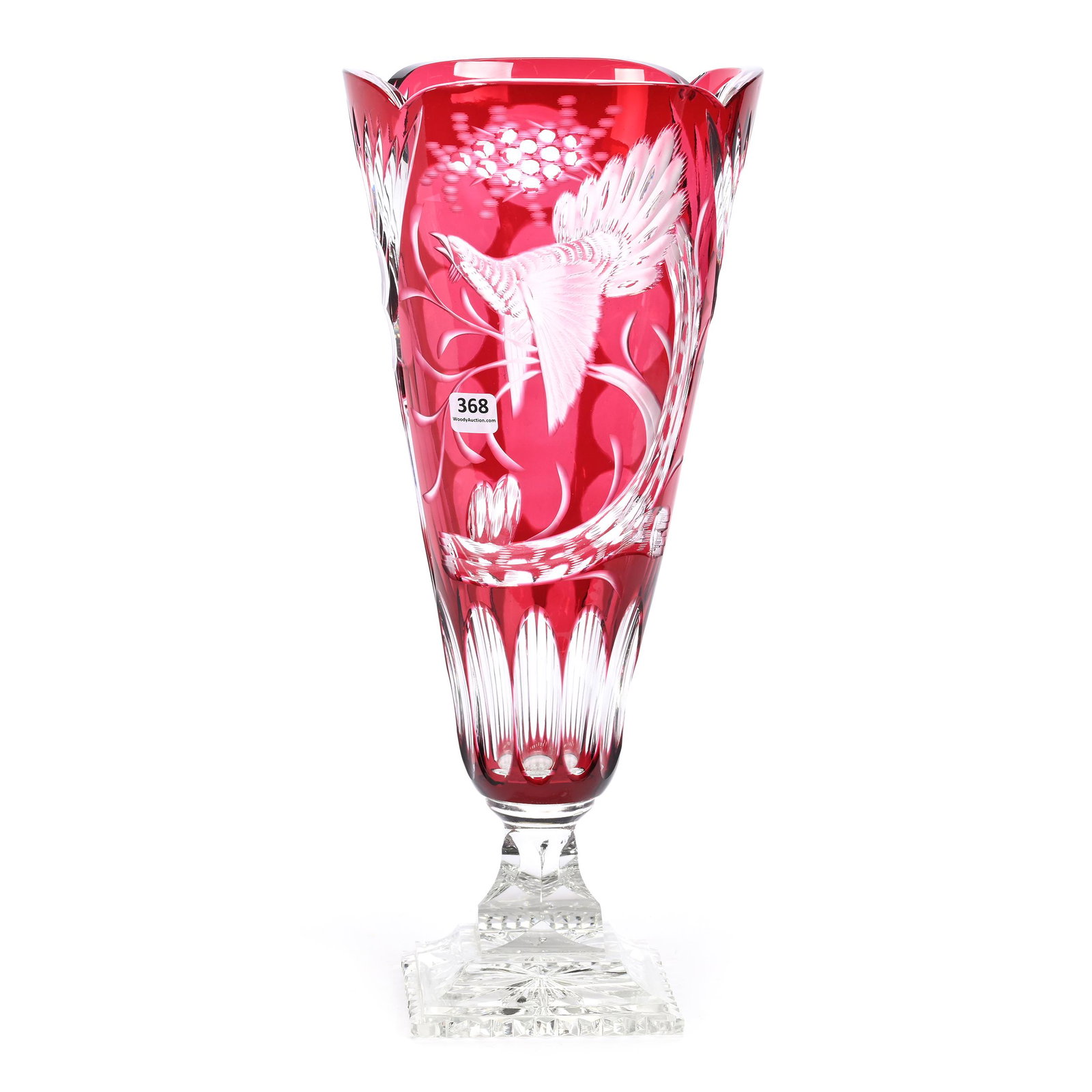 Pedestal Vase, Cut Glass, Cranberry Cut To Clear (1 of 3)