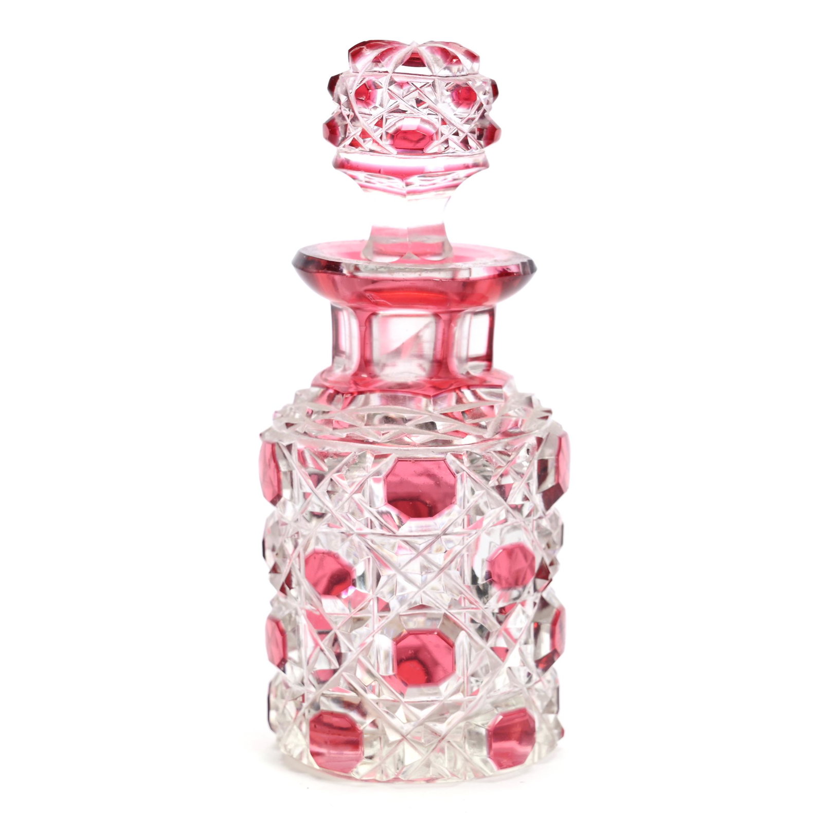 Small Perfume Bottle, ABCG, Cranberry Cut To Clear (1 of 4)