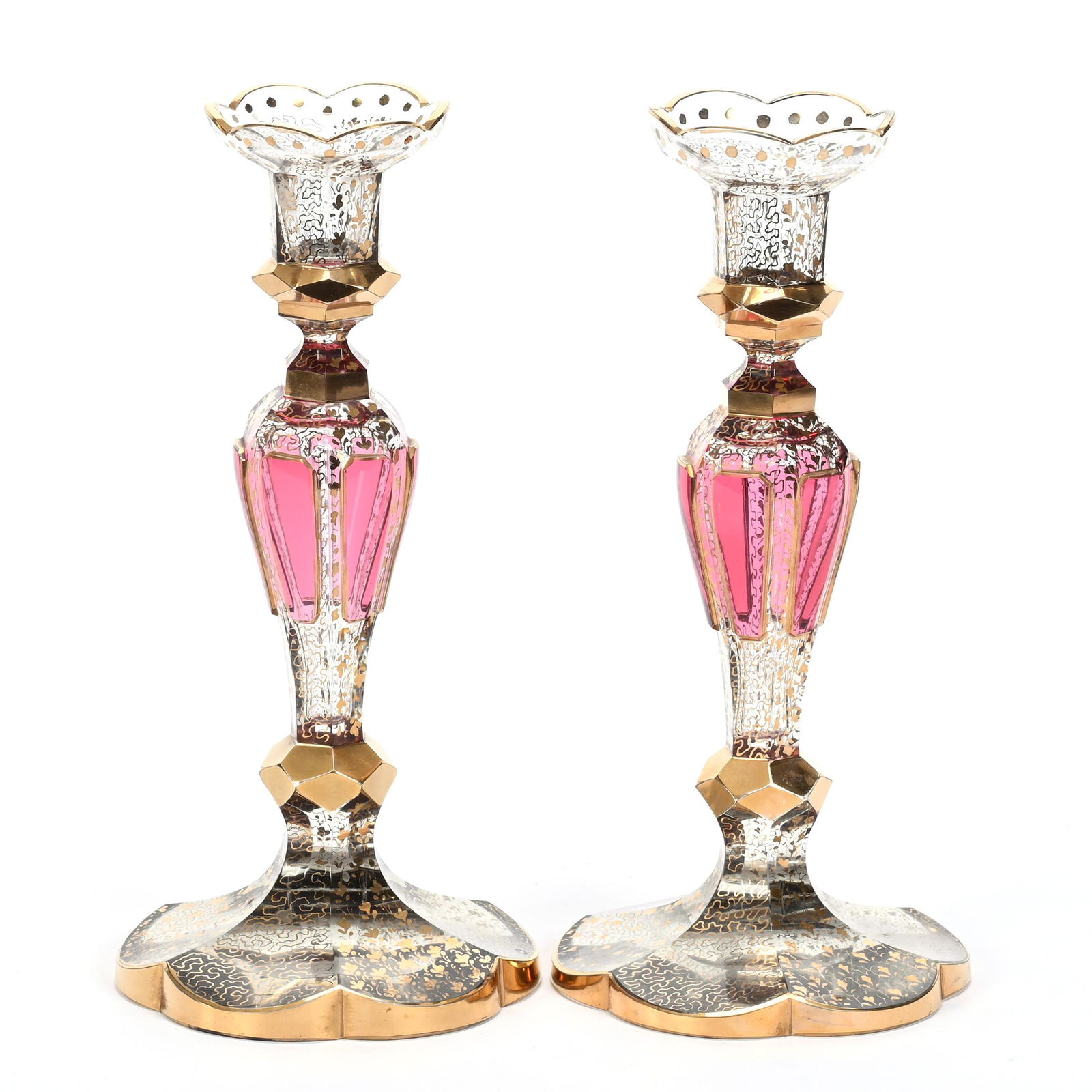 Pair Candlesticks, Unmarked Moser Style Art Glass (1 of 3)