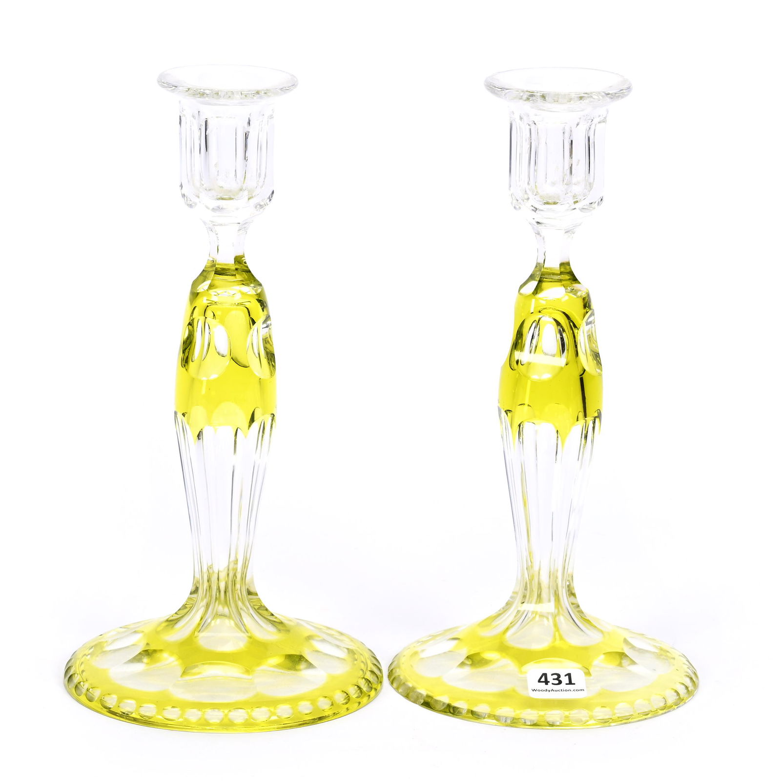 Pair Candlesticks, BPCG, Yellow Cut To Clear (1 of 3)
