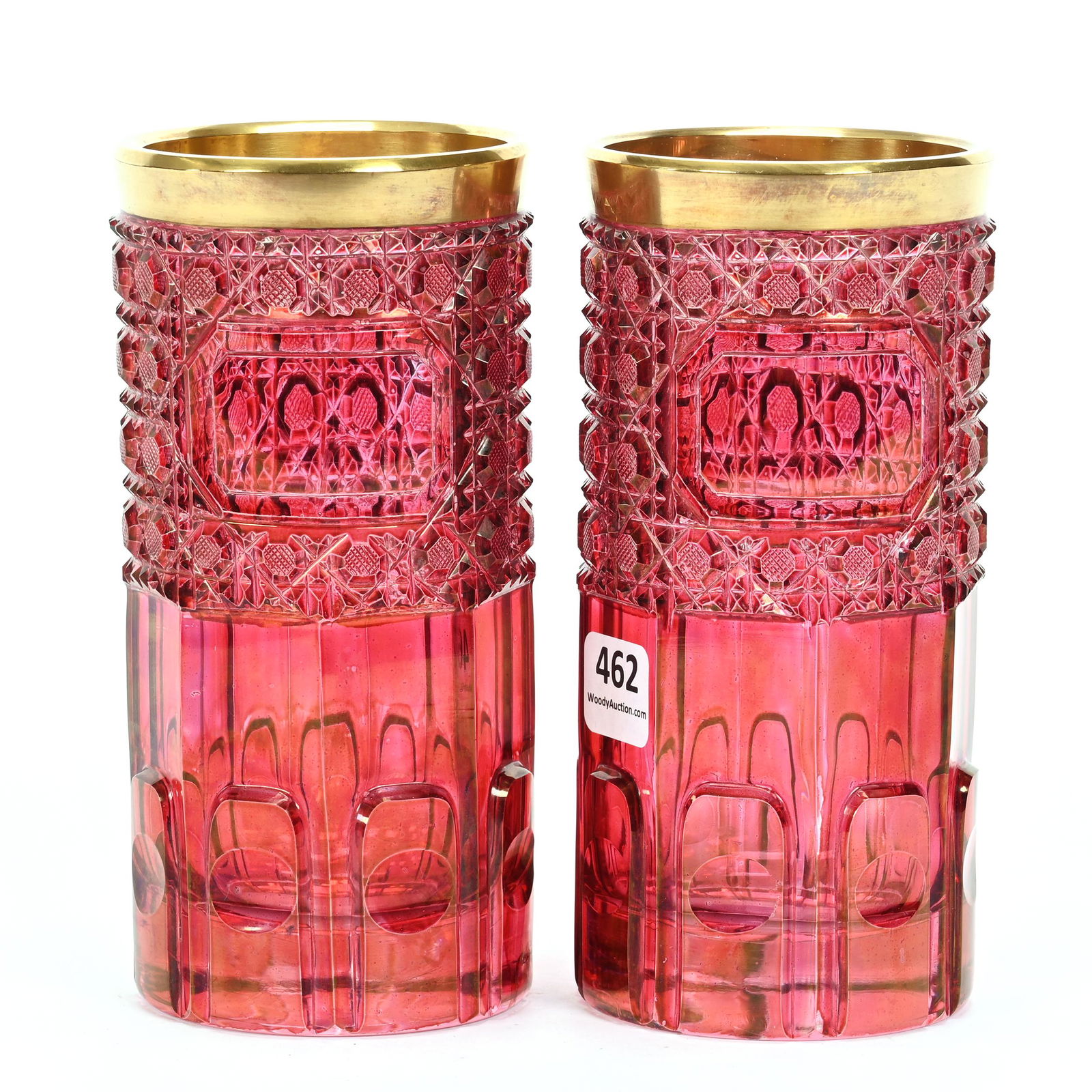 Pair Cylinder Vases, Ruby Flash Pattern/Art Glass (1 of 3)