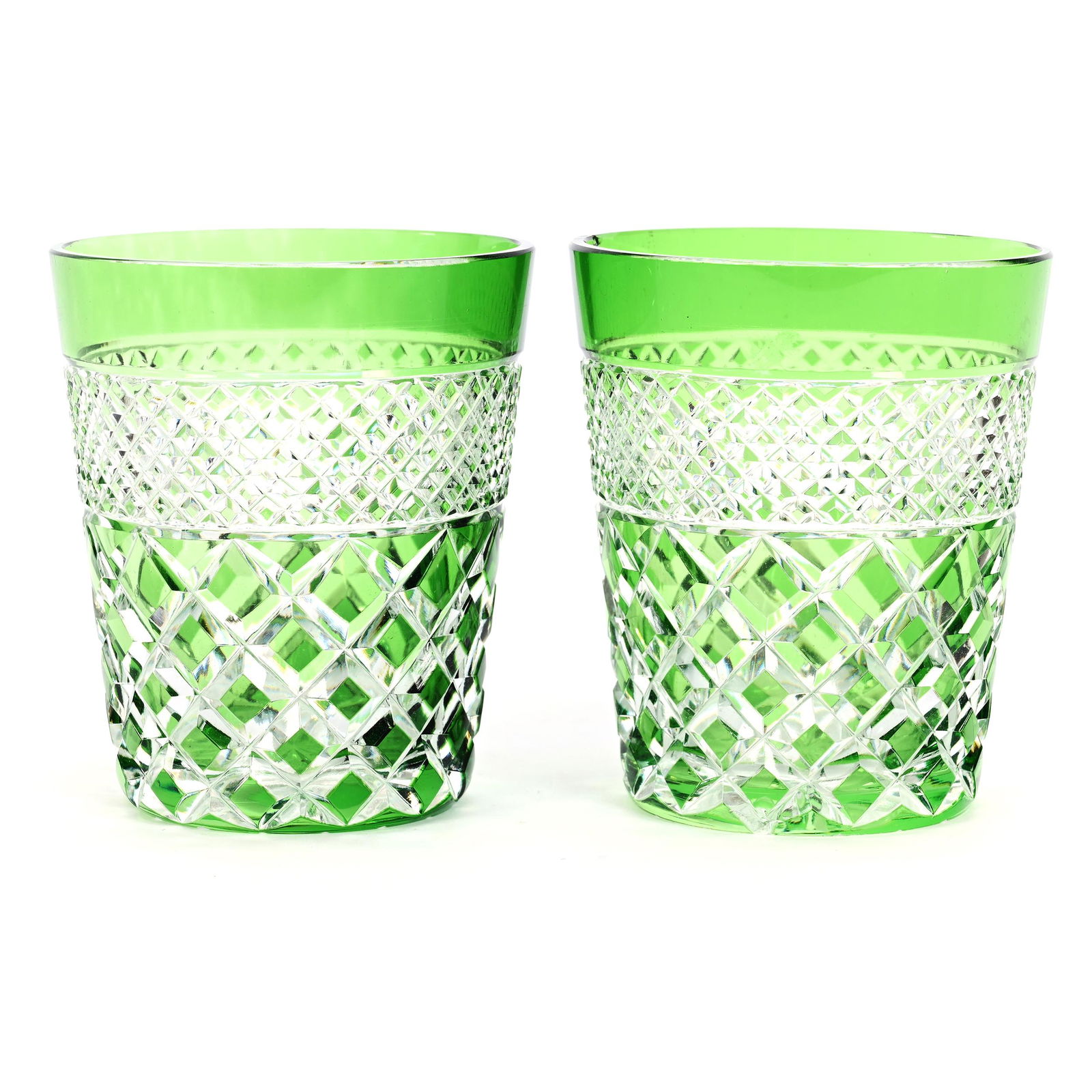 Pair Tumblers, BPCG, Green Cut To Clear (1 of 5)