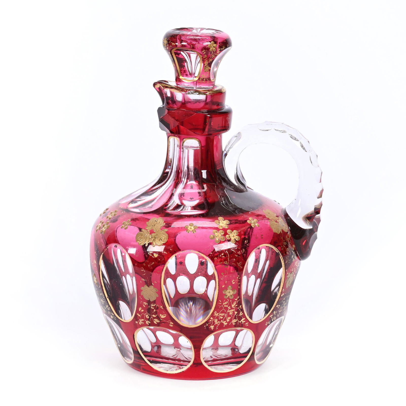 Decanter, Brilliant Period Cut Glass, Red Cut To Clear (1 of 3)