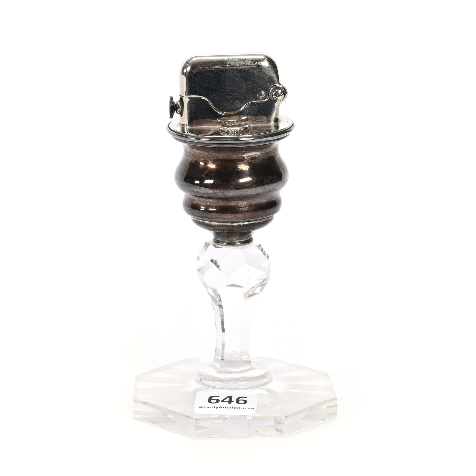 Cigarette Lighter, ABCG, Signed Hawkes: Cigarette Lighter, ABCG, Signed Hawkes, 5.25" x 3", Eight-Sided Base, Millicent Stripe Design, Sterling Fittings Marked Hawkes Sterling, Nebraska Private Collection.