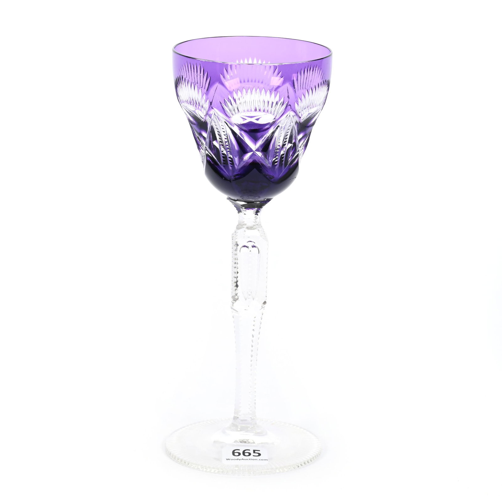Wine Stem, BPCG, Amethyst Cut To Clear: Wine Stem, BPCG, Amethyst Cut To Clear, 8" x 3", Prism, Punty And Miter Motif, This Item Sold In A Previous Woody Auction, But Buyer Did Not Complete Transaction, Sylvia & The Late Nolan Jackson Colle