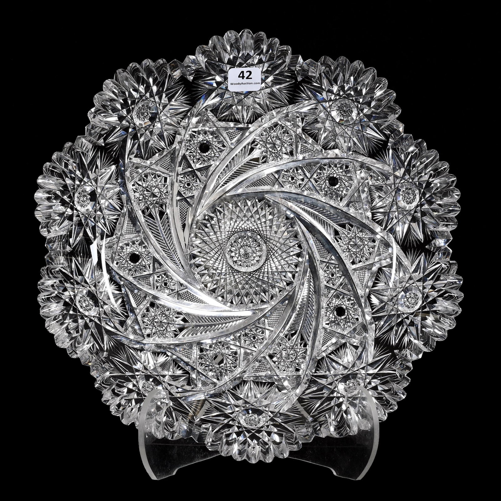Round Tray, ABCG, Signed Libbey Lenox Pattern: Round Tray, American Brilliant Cut Glass, Signed Libbey Lenox Pattern, 11.5", Pattern Also Known As Comet, Beautiful Blank, Outside Rim Tooth Chip, Nancy And Taylor Abernathy Collection.