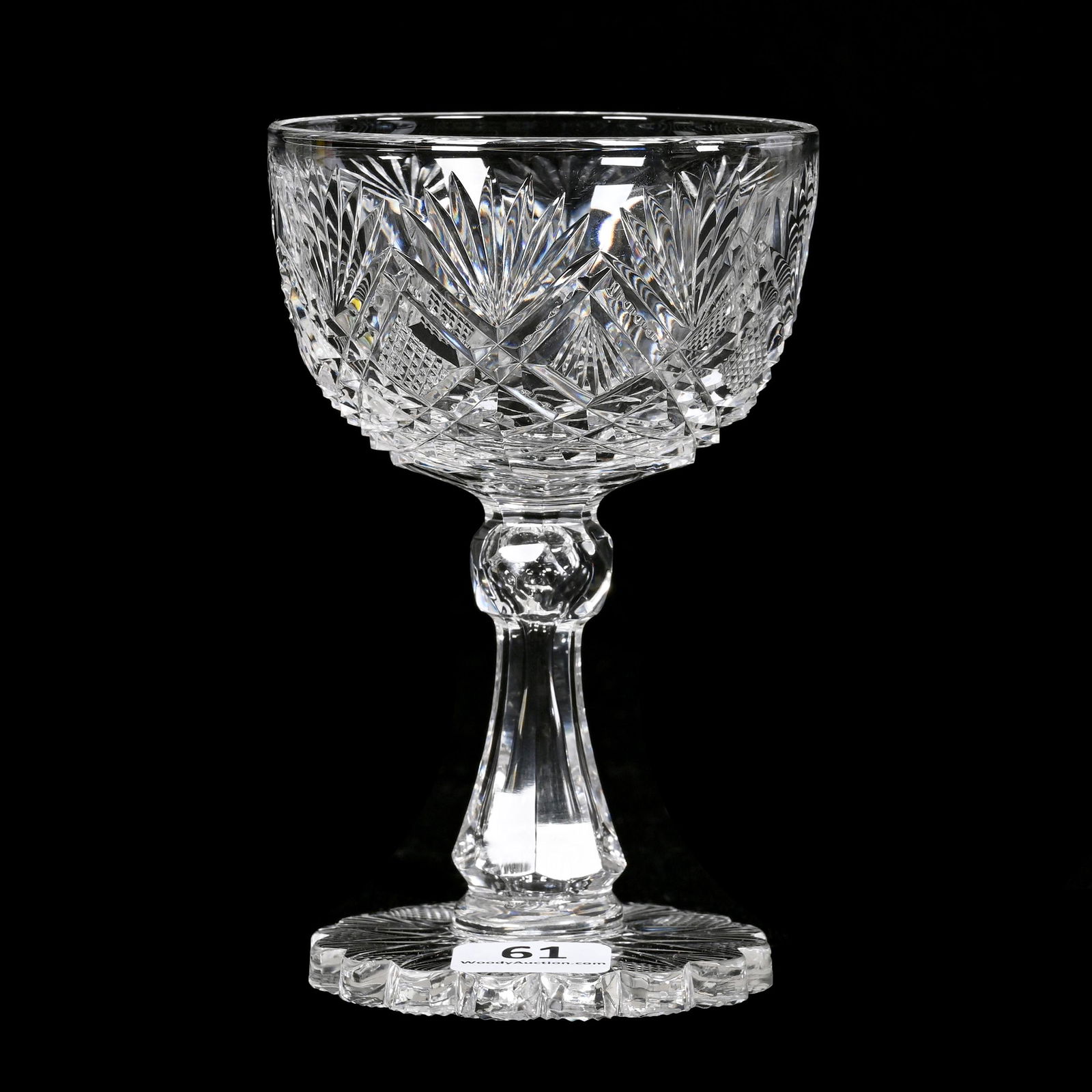 Wine Stem, ABCG, Parisian Pattern By Dorflinger: Wine Stem, American Brilliant Cut Glass, Parisian Pattern By Dorflinger, 4.75" x 3", Incredible Pattern Cut Scalloped Foot, Nancy And Taylor Abernathy Collection.