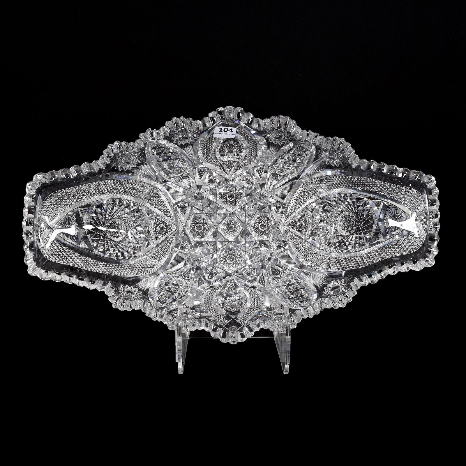 Ice Cream Tray, American Brilliant Cut Glass, Fish Tail: Ice Cream Tray, American Brilliant Cut Glass, Fish Tail, 16.5" x 9.5", Pattern Is Similar To Nordica By Blackmer, Excellent Quality, One Tooth Chip, Nancy And Taylor Abernathy Collection.