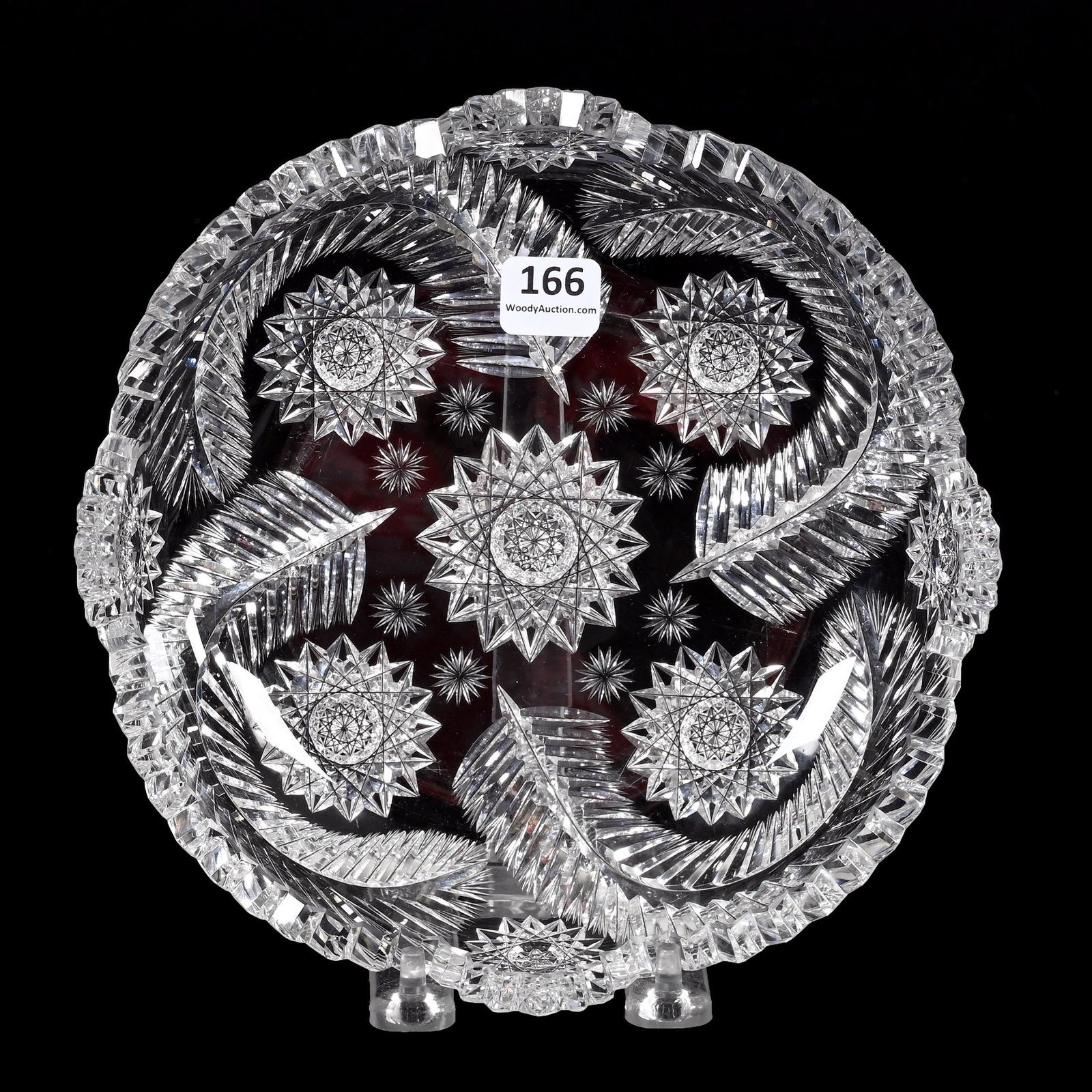 Low Bowl, ABCG, Hobstar And Fern Design: Low Bowl, American Brilliant Cut Glass, Hobstar And Fern Design, 8", Professional Rim Touch-Up, One Tooth Has Chip, Nancy And Taylor Abernathy Collection.